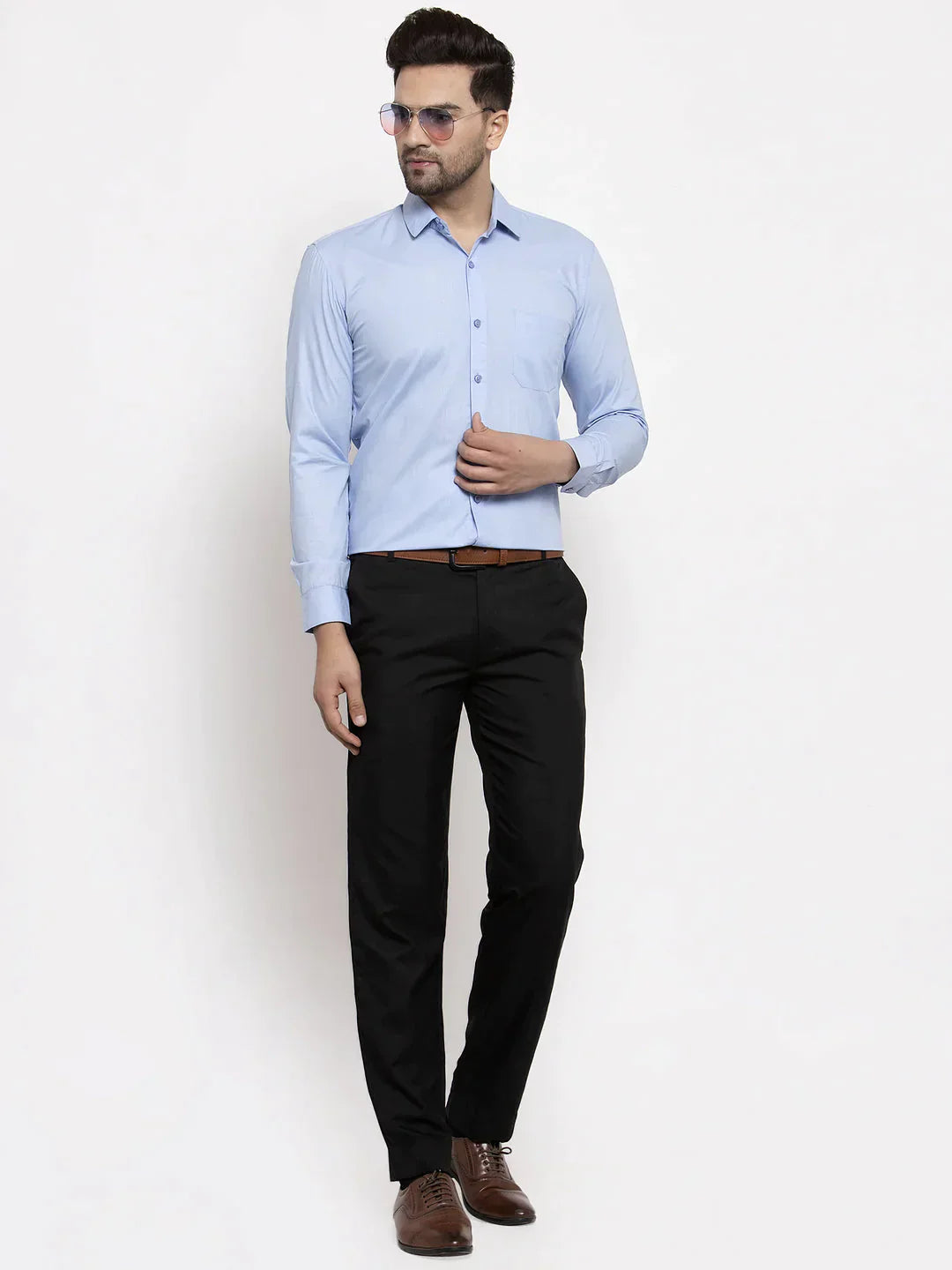 Men's Cotton Solid Firozi Blue Formal Shirt's - Taantav