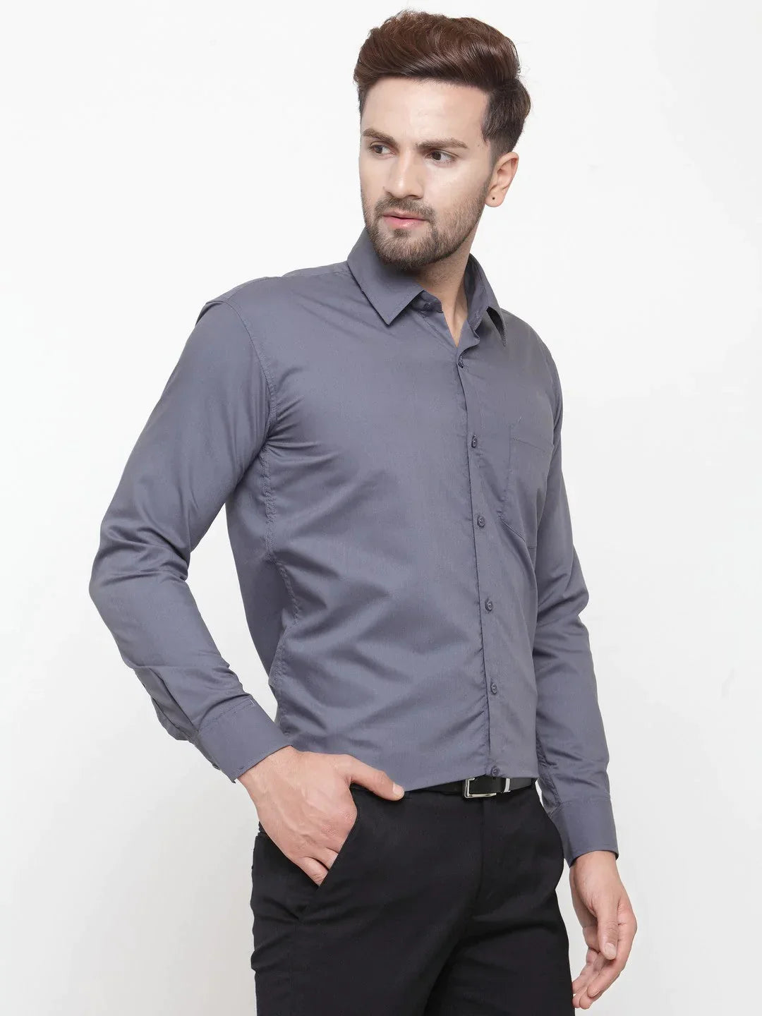 Men's Cotton Solid Grey Formal Shirt's - Taantav