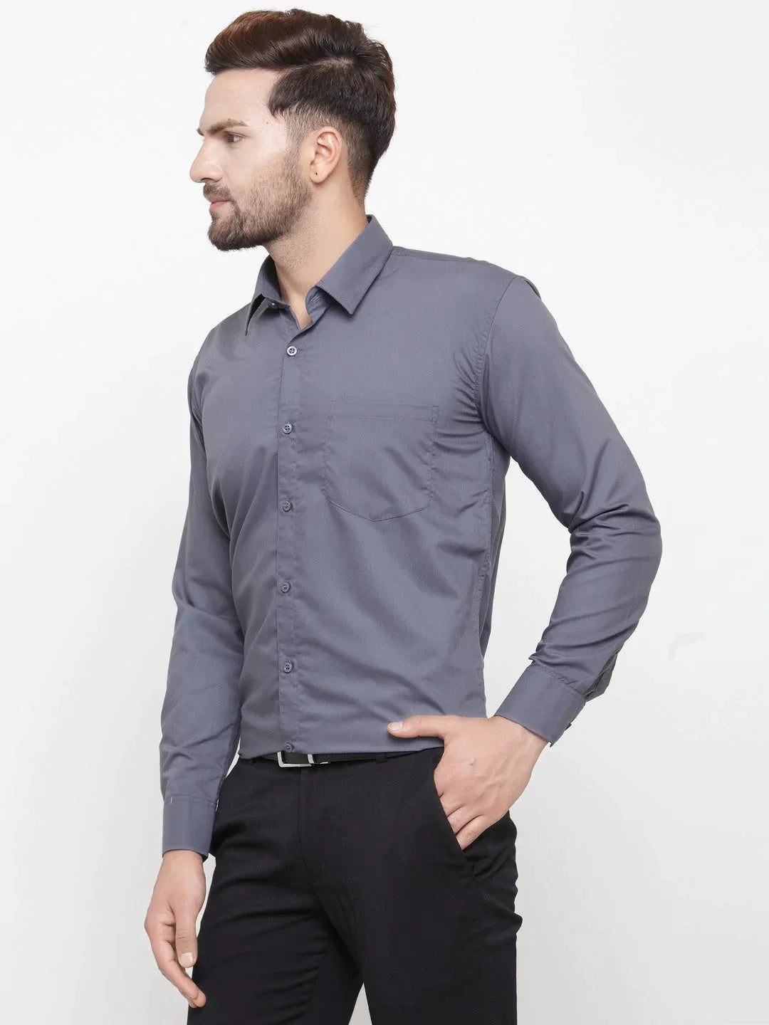 Men's Cotton Solid Grey Formal Shirt's - Taantav