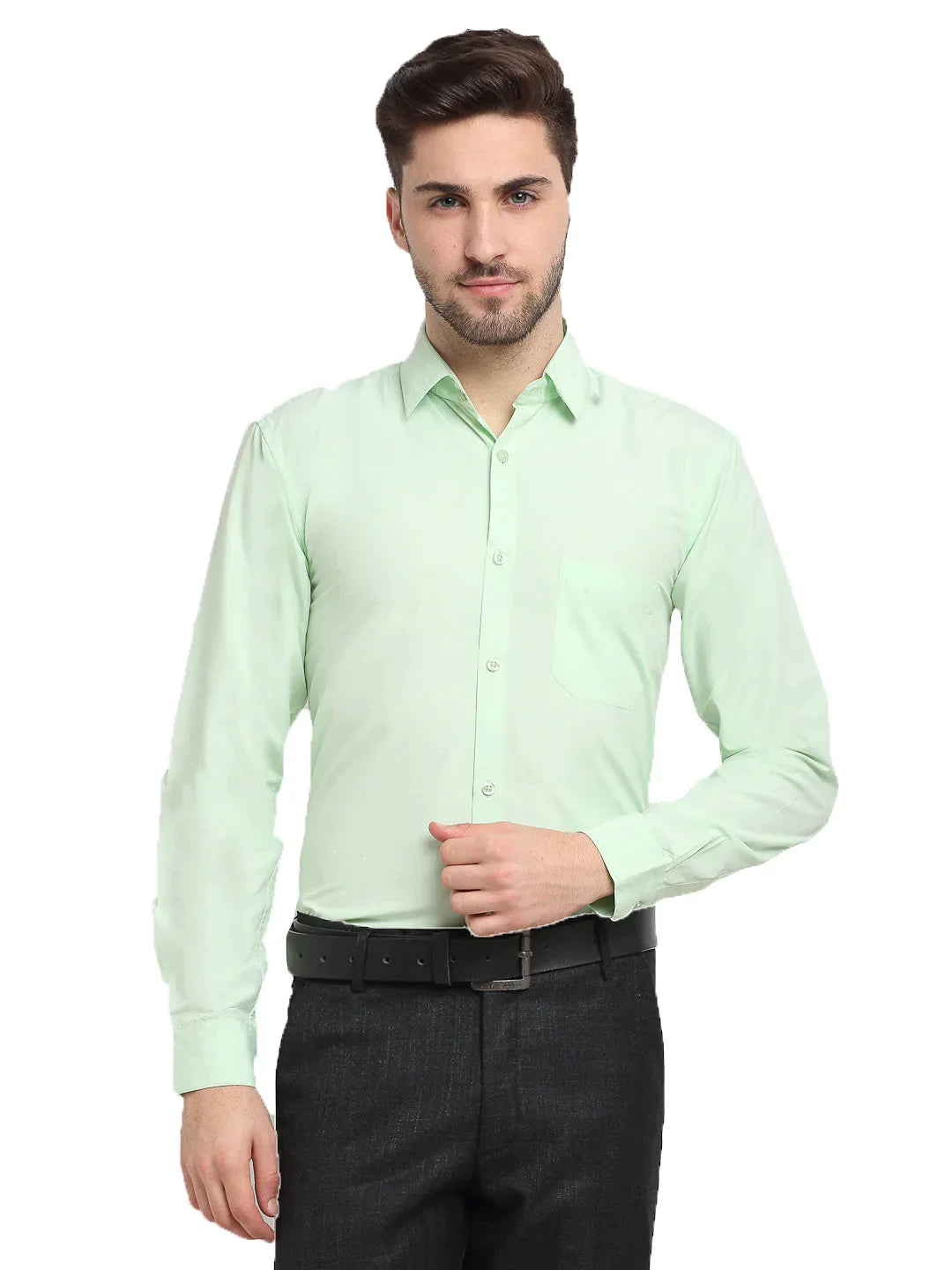 Men's Cotton Solid Light Green Formal Shirt's - Taantav