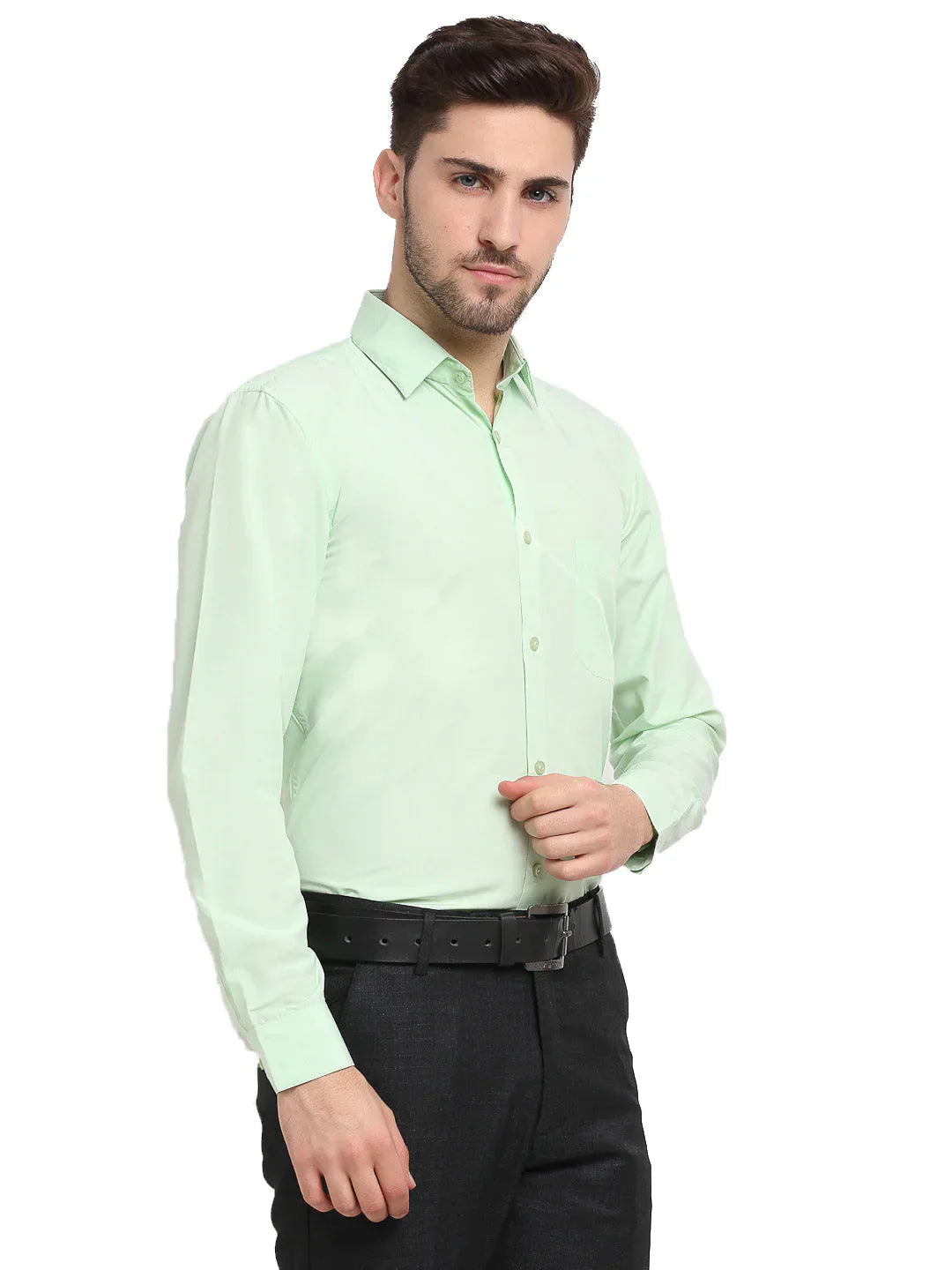 Men's Cotton Solid Light Green Formal Shirt's - Taantav