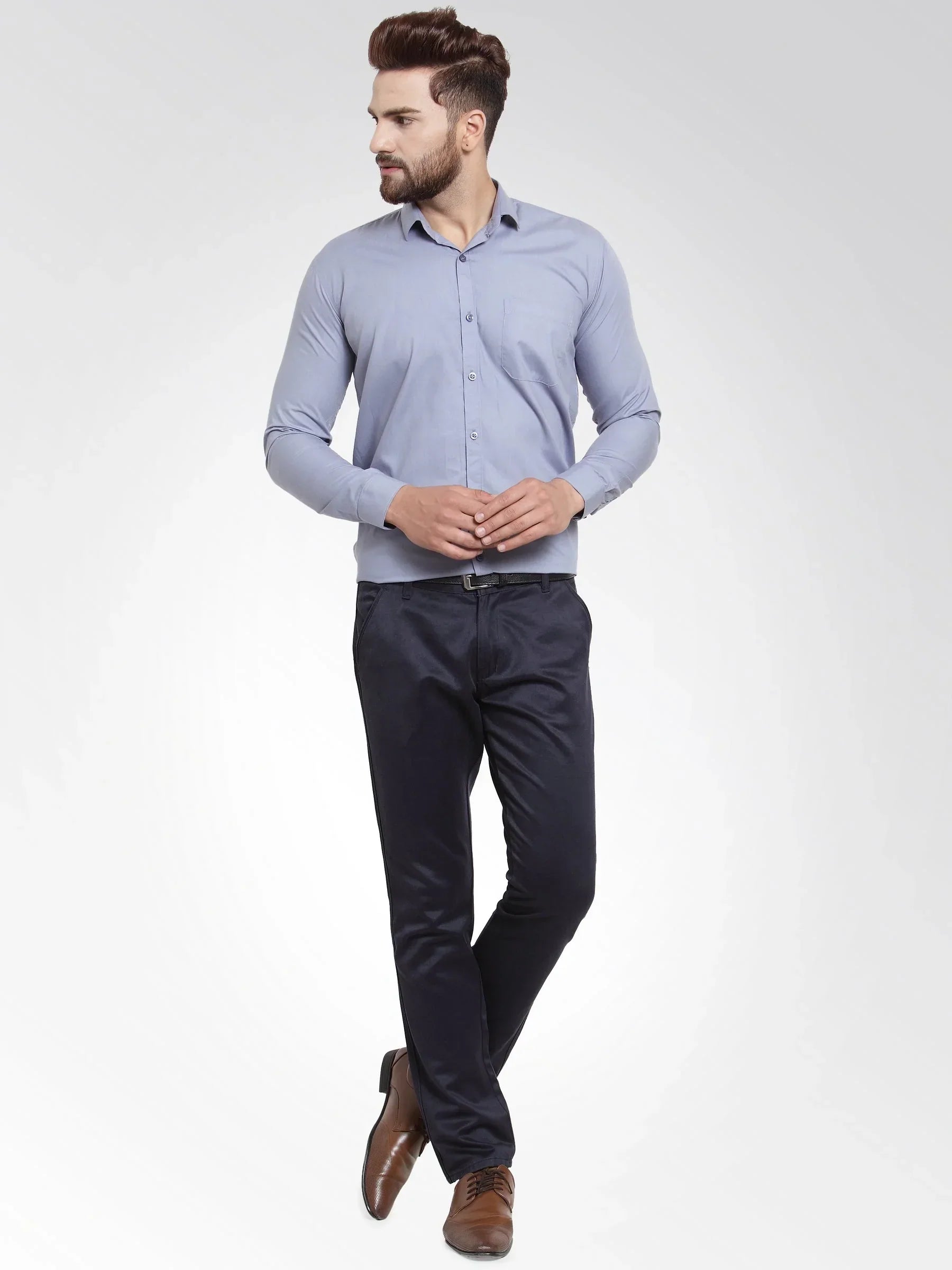 Men's Cotton Solid Light Grey Formal Shirt's - Taantav