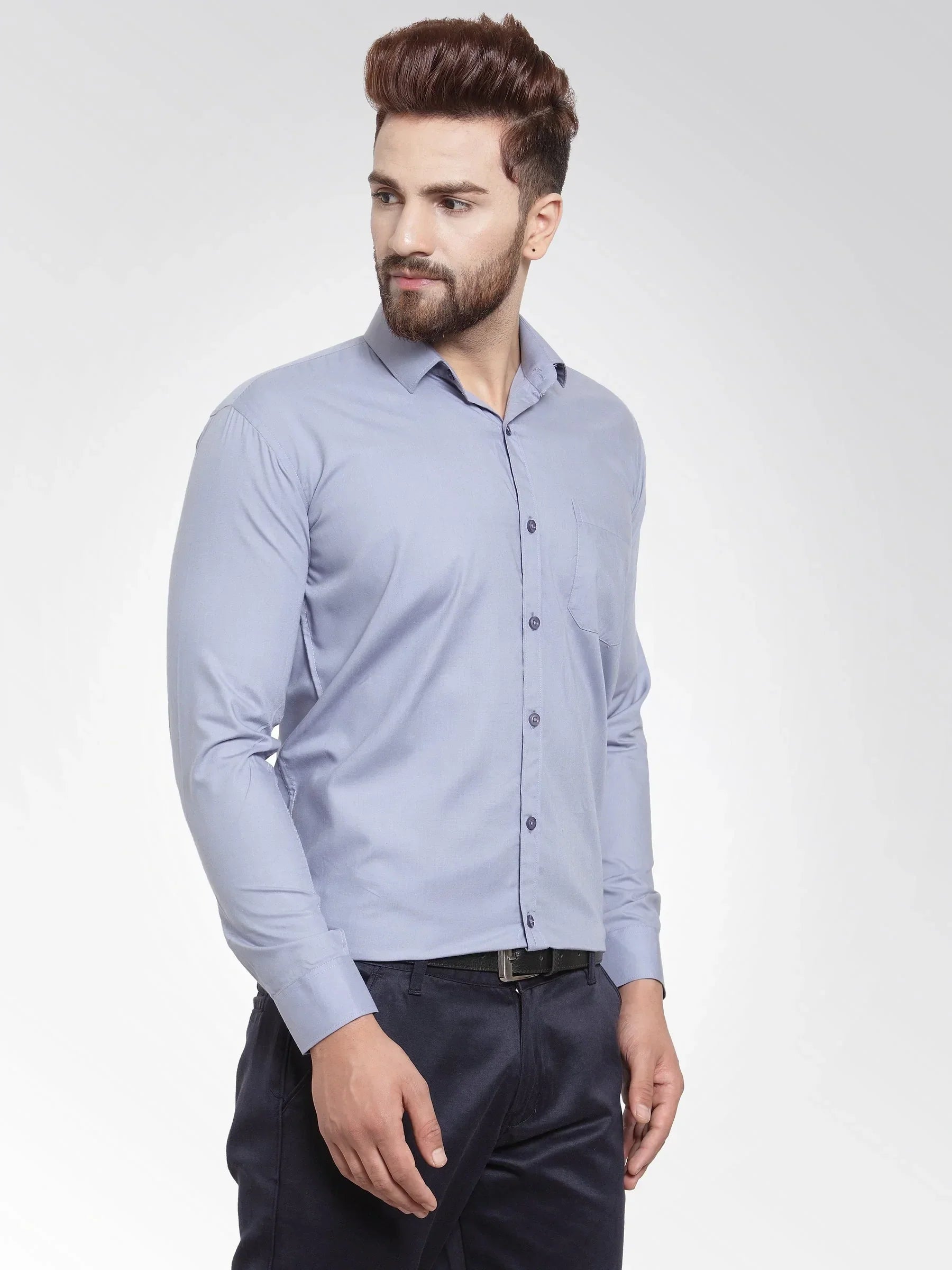 Men's Cotton Solid Light Grey Formal Shirt's - Taantav