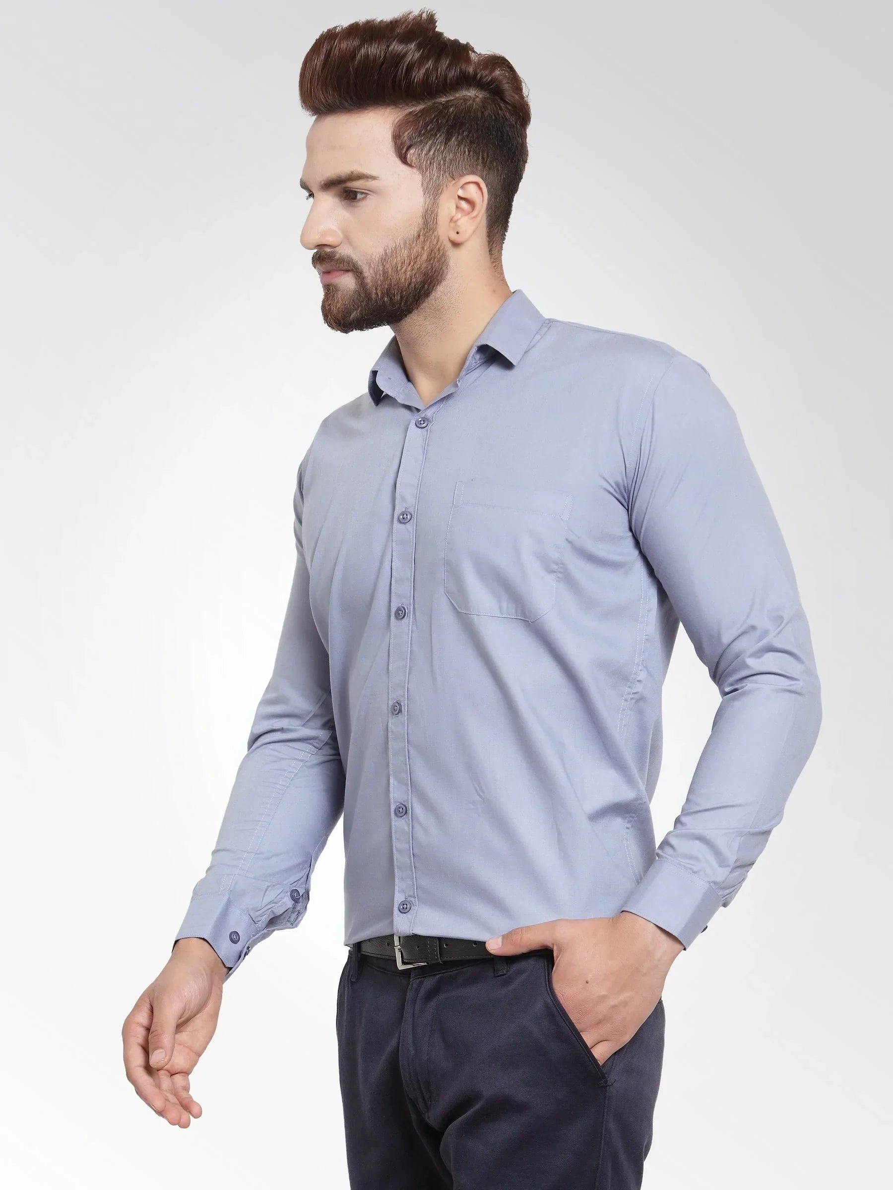 Men's Cotton Solid Light Grey Formal Shirt's - Taantav