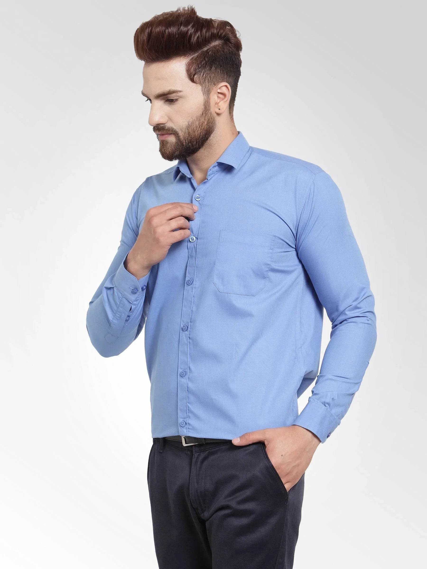 Men's Cotton Solid Light Blue Formal Shirt's - Taantav