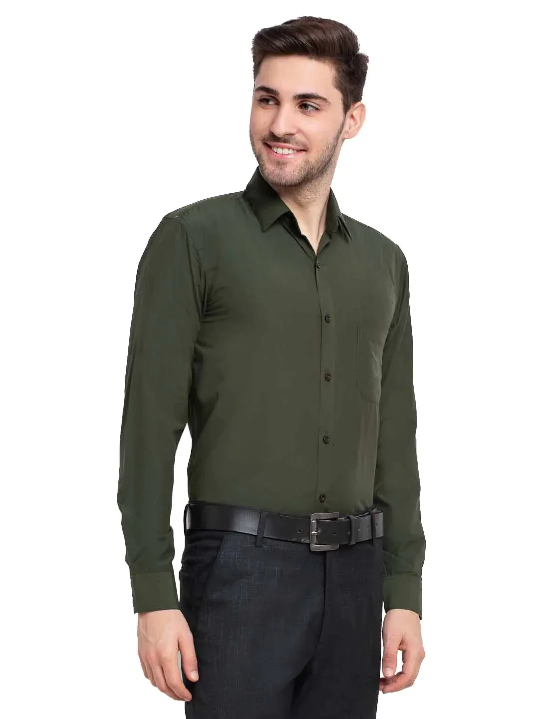 Men's Cotton Solid Mehndi Green Formal Shirt's - Taantav