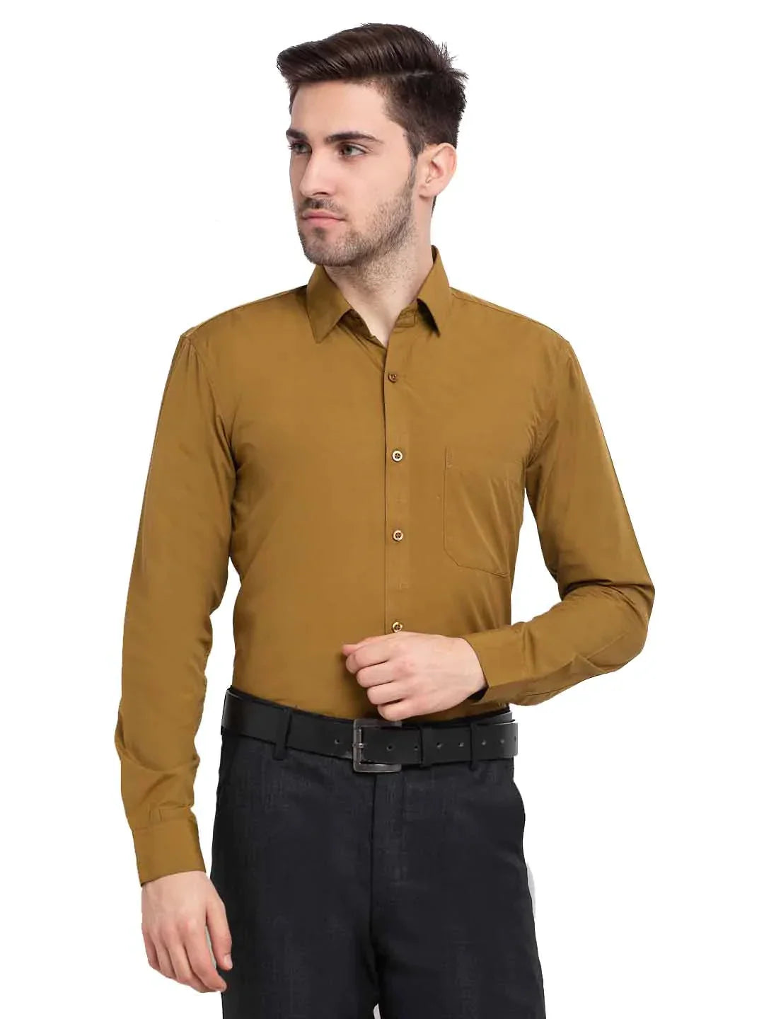 Men's Cotton Solid Mustard Formal Shirt's - Taantav