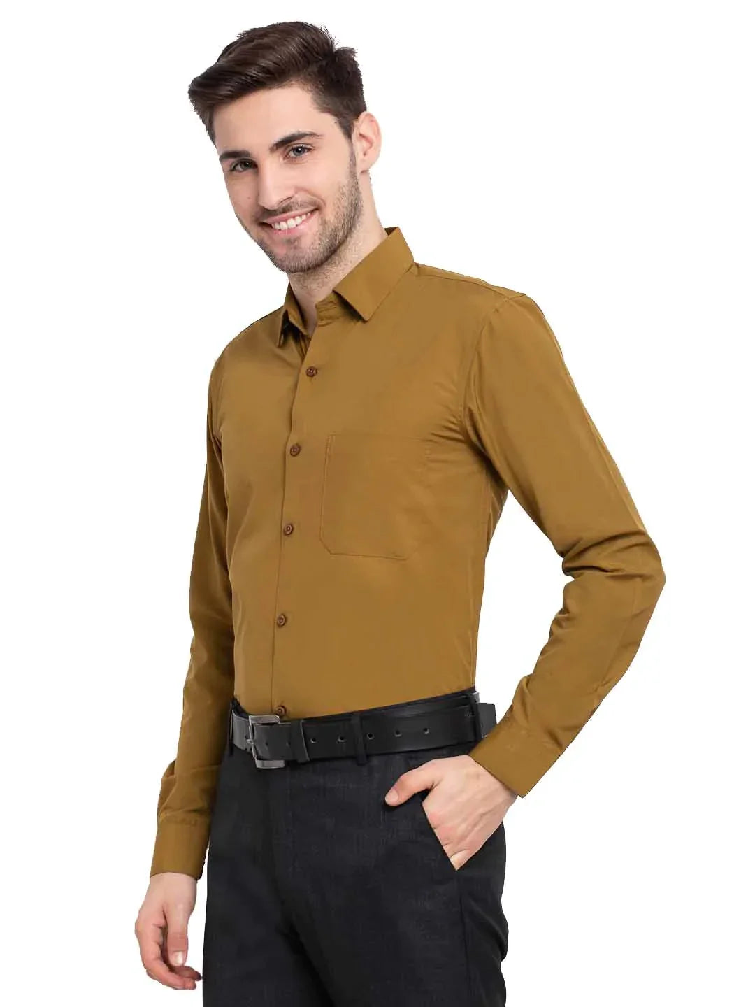 Men's Cotton Solid Mustard Formal Shirt's - Taantav