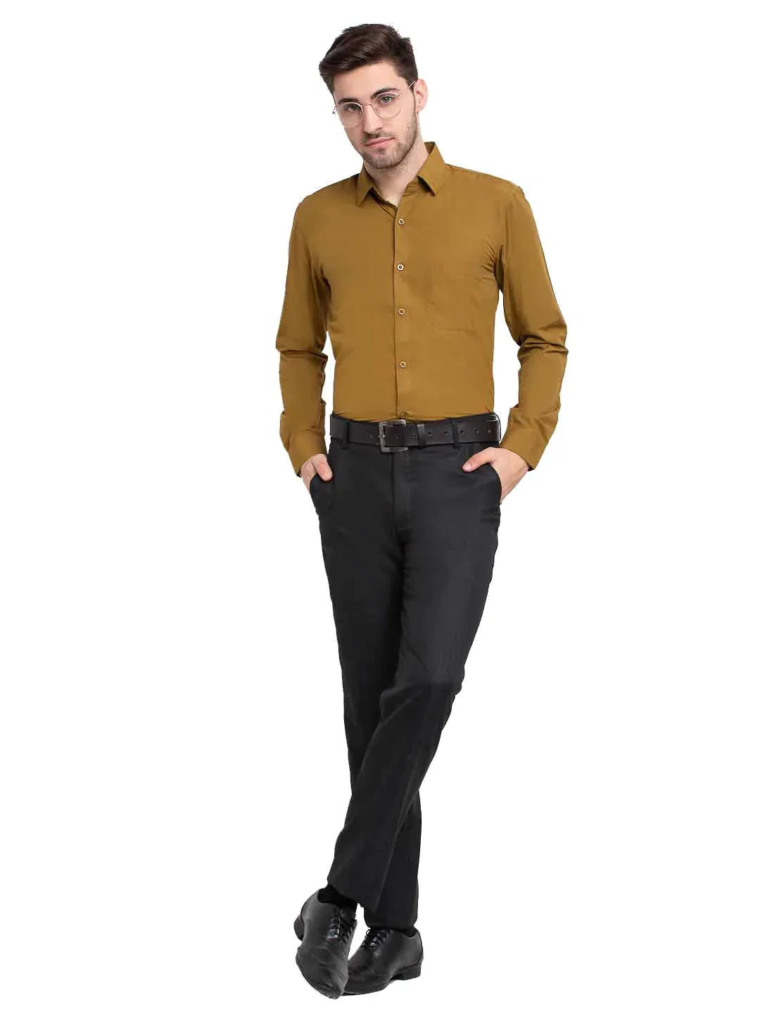 Men's Cotton Solid Mustard Formal Shirt's - Taantav