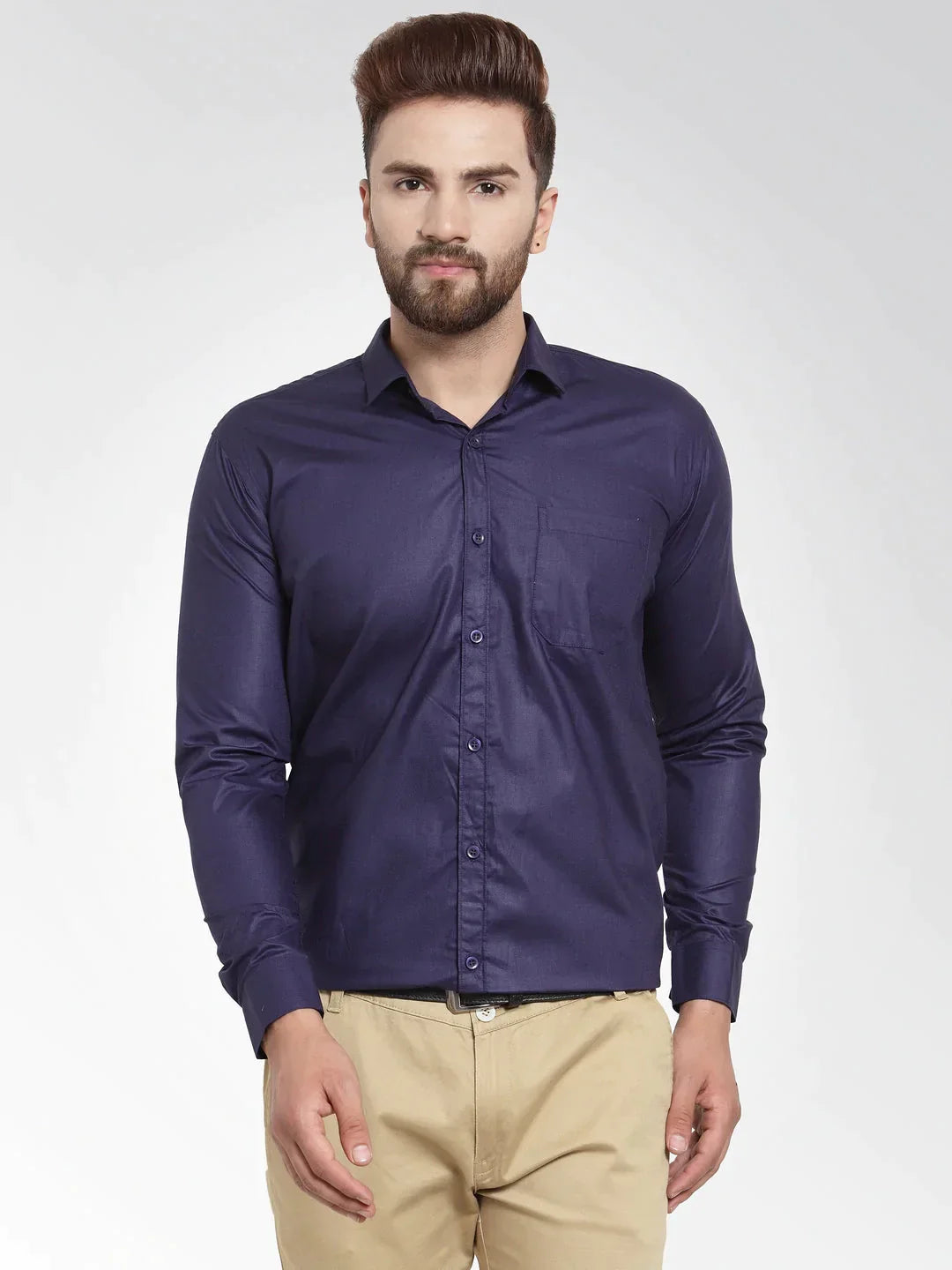 Men's Cotton Solid Navy Blue Formal Shirt's - Taantav