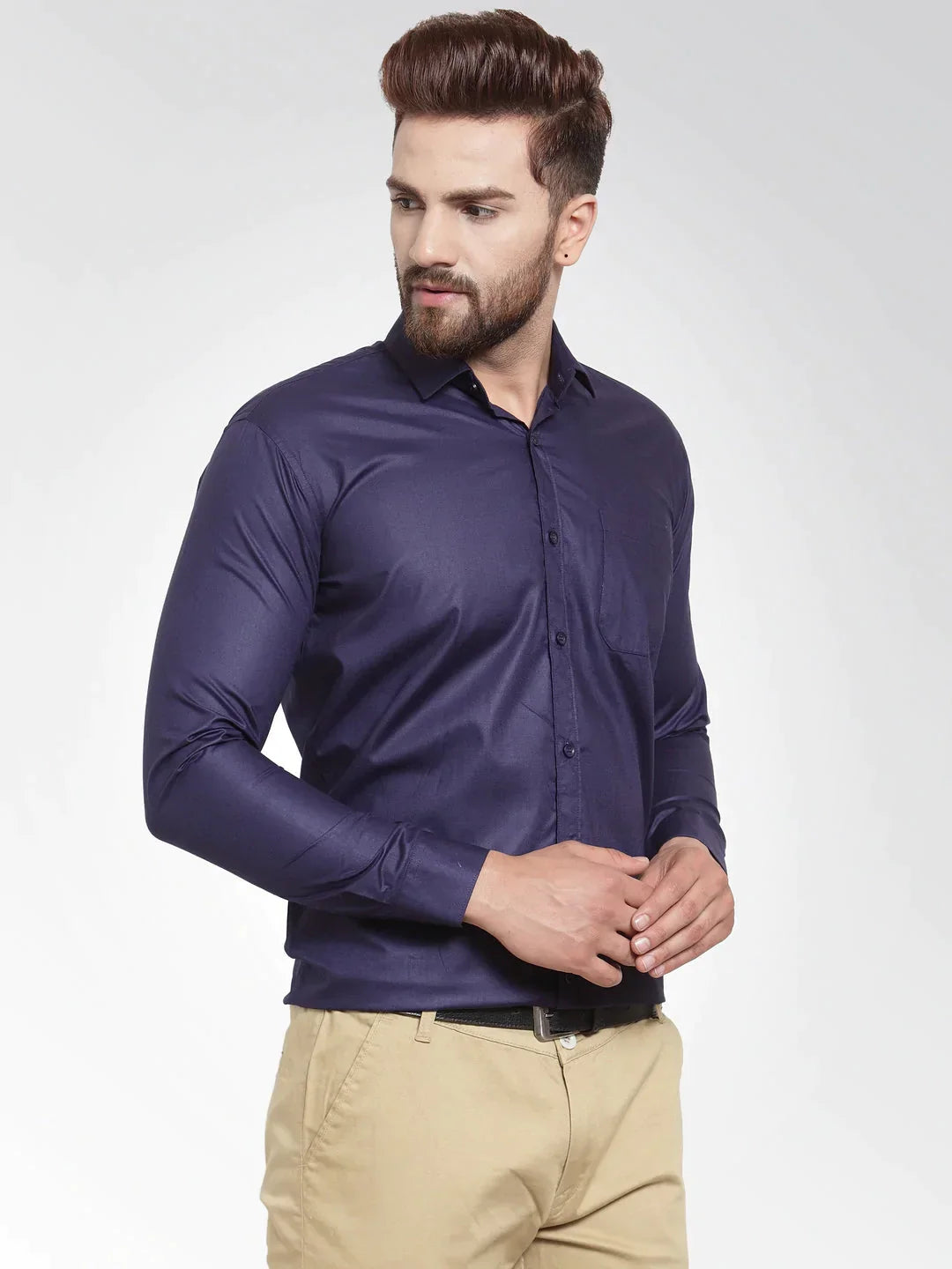 Men's Cotton Solid Navy Blue Formal Shirt's - Taantav