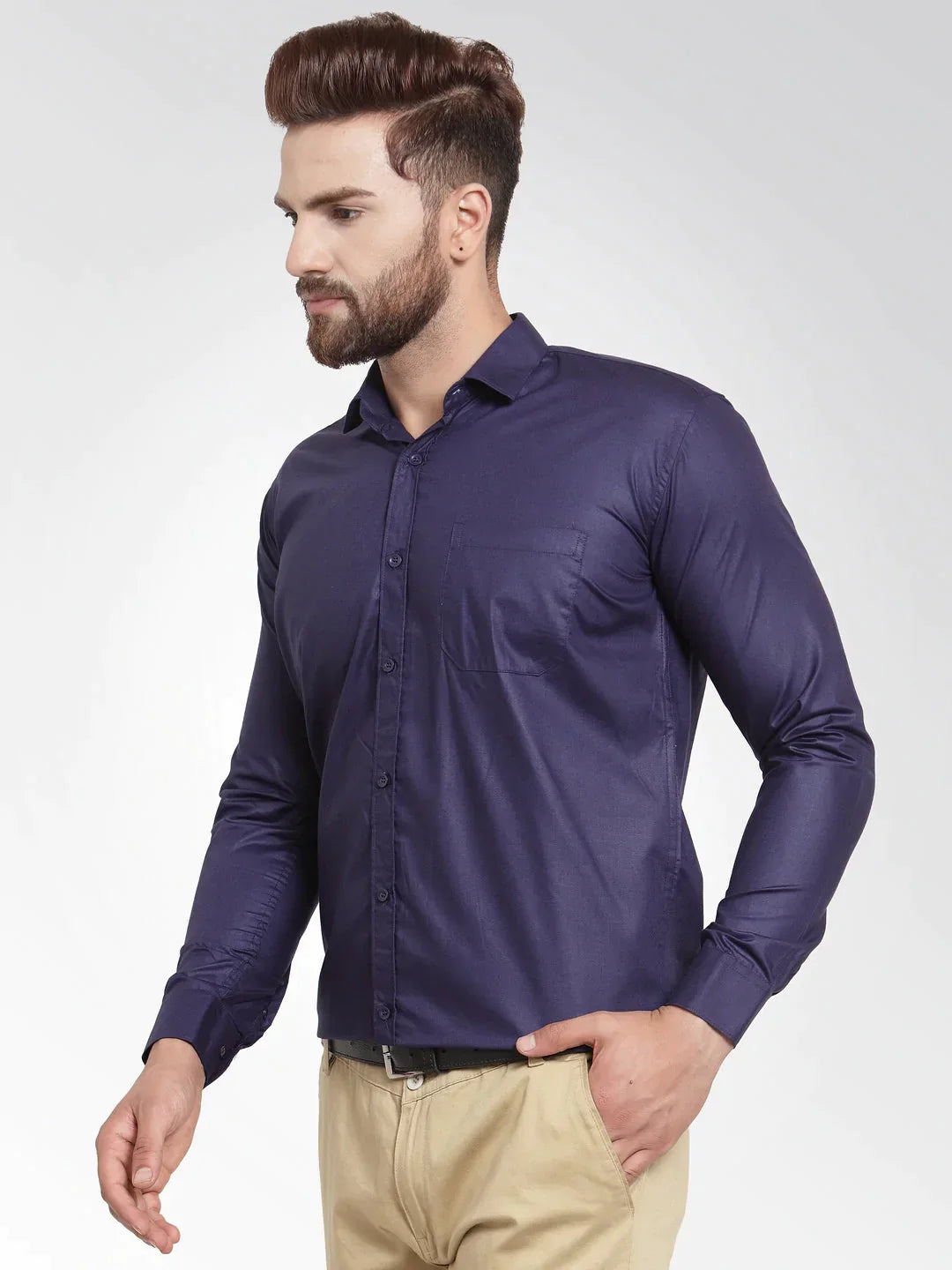 Men's Cotton Solid Navy Blue Formal Shirt's - Taantav