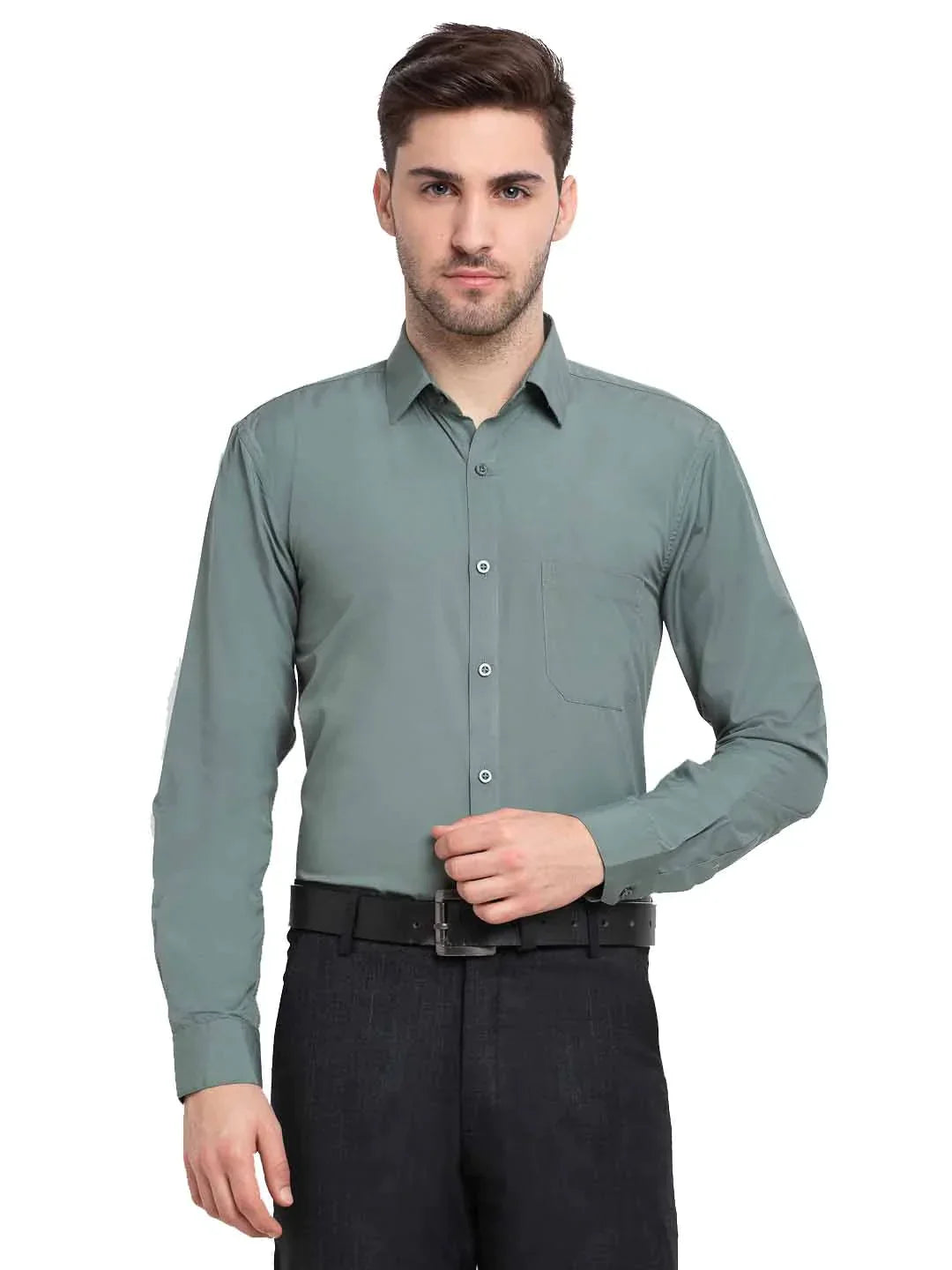 Men's Cotton Solid Pista Green Formal Shirt's - Taantav