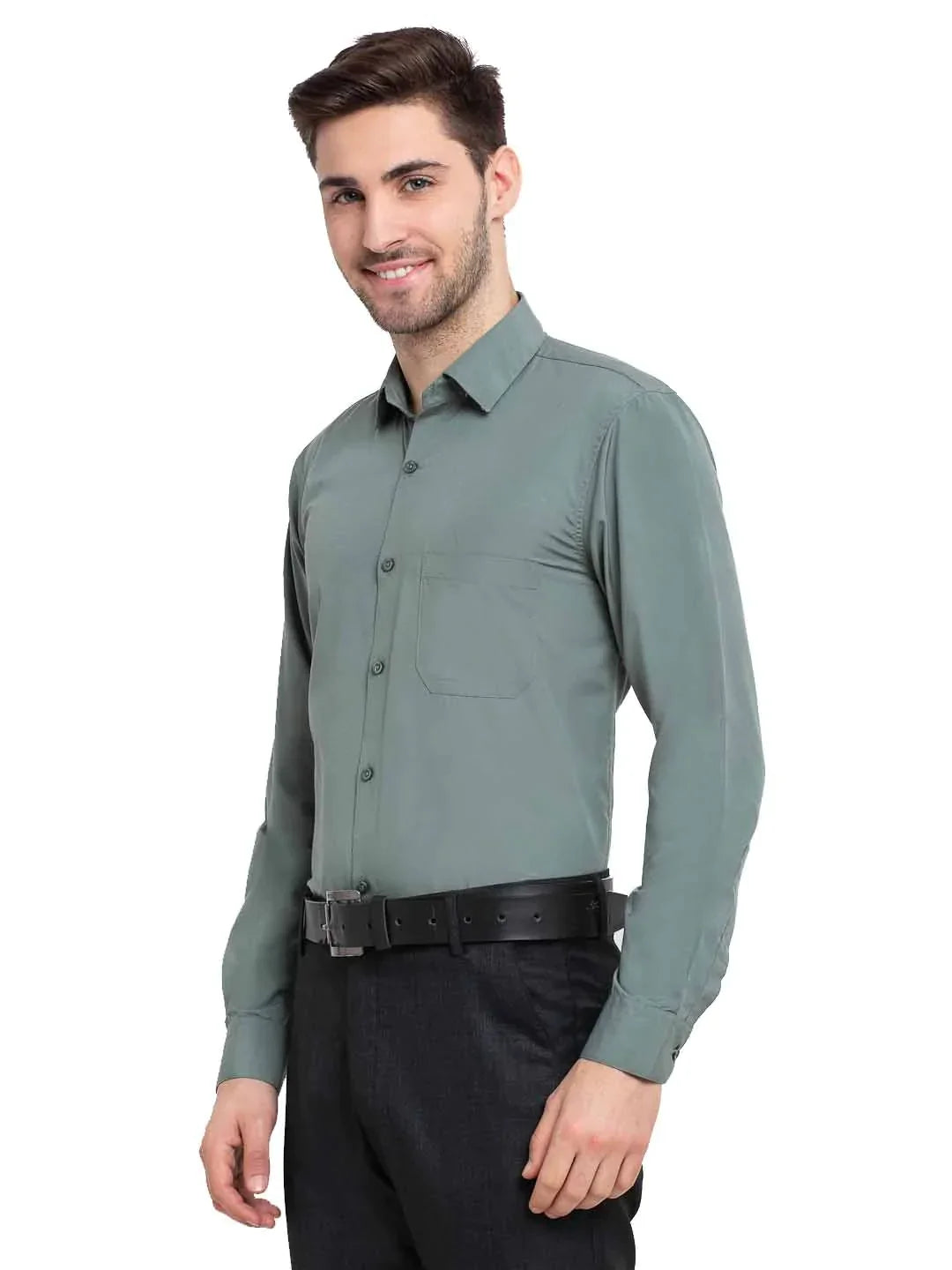 Men's Cotton Solid Pista Green Formal Shirt's - Taantav