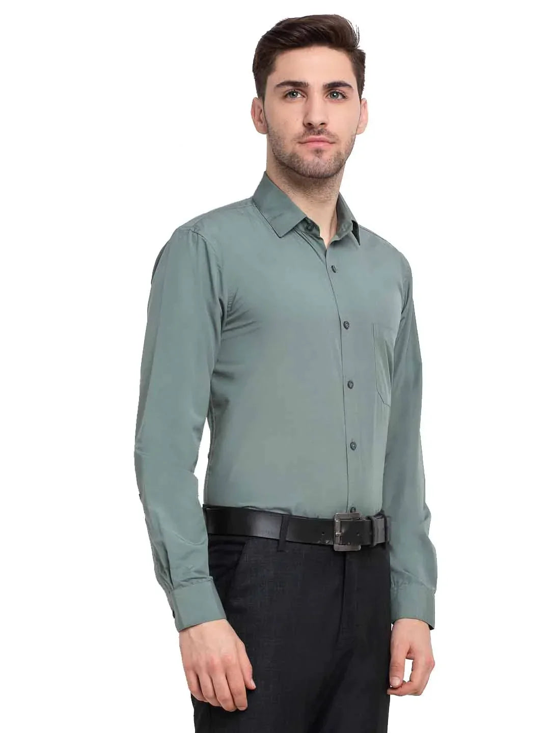 Men's Cotton Solid Pista Green Formal Shirt's - Taantav