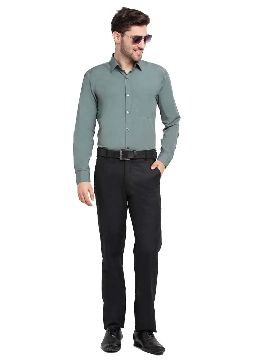 Men's Cotton Solid Pista Green Formal Shirt's - Taantav