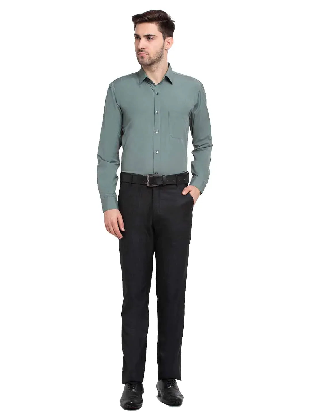 Men's Cotton Solid Pista Green Formal Shirt's - Taantav