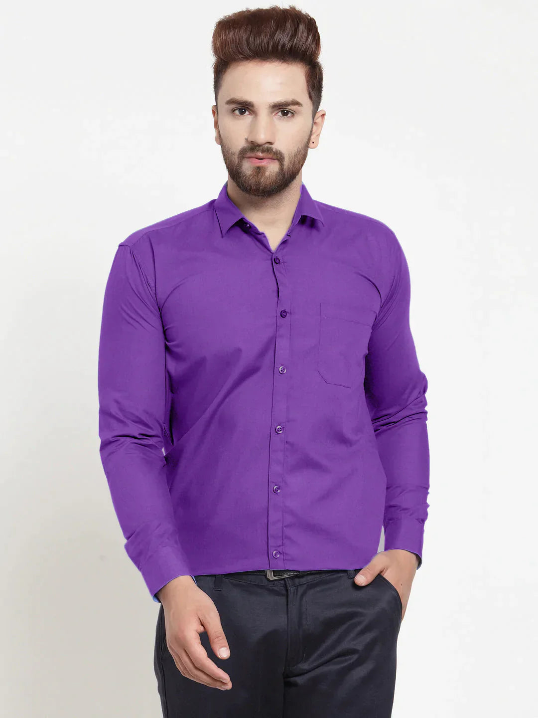 Men's Cotton Solid Purple Formal Shirt's - Taantav