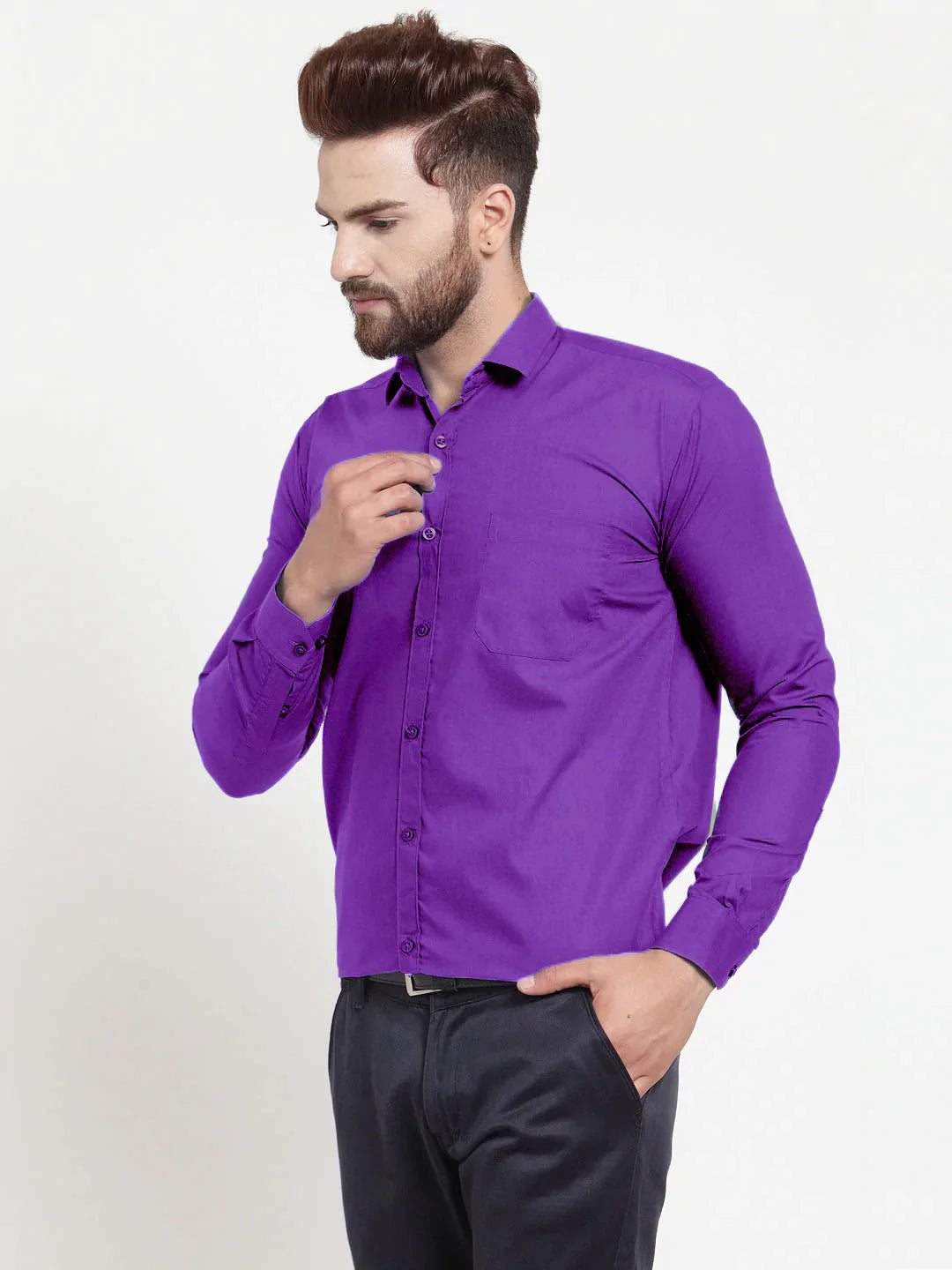 Men's Cotton Solid Purple Formal Shirt's - Taantav