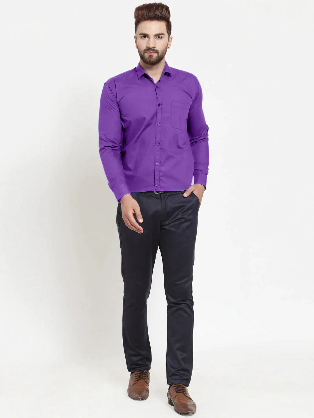 Men's Cotton Solid Purple Formal Shirt's - Taantav