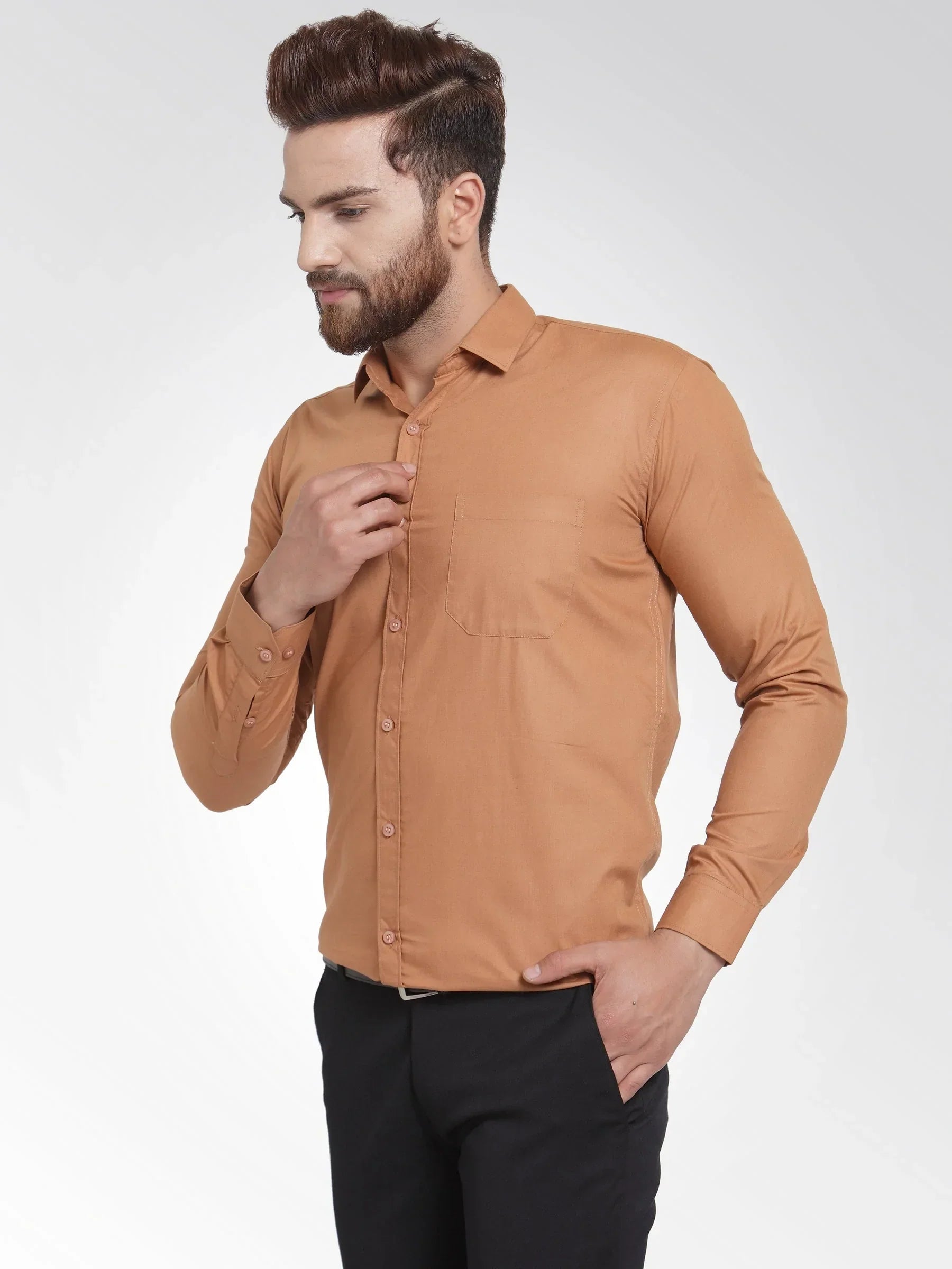 Men's Cotton Solid Rust Orange Formal Shirt's - Taantav