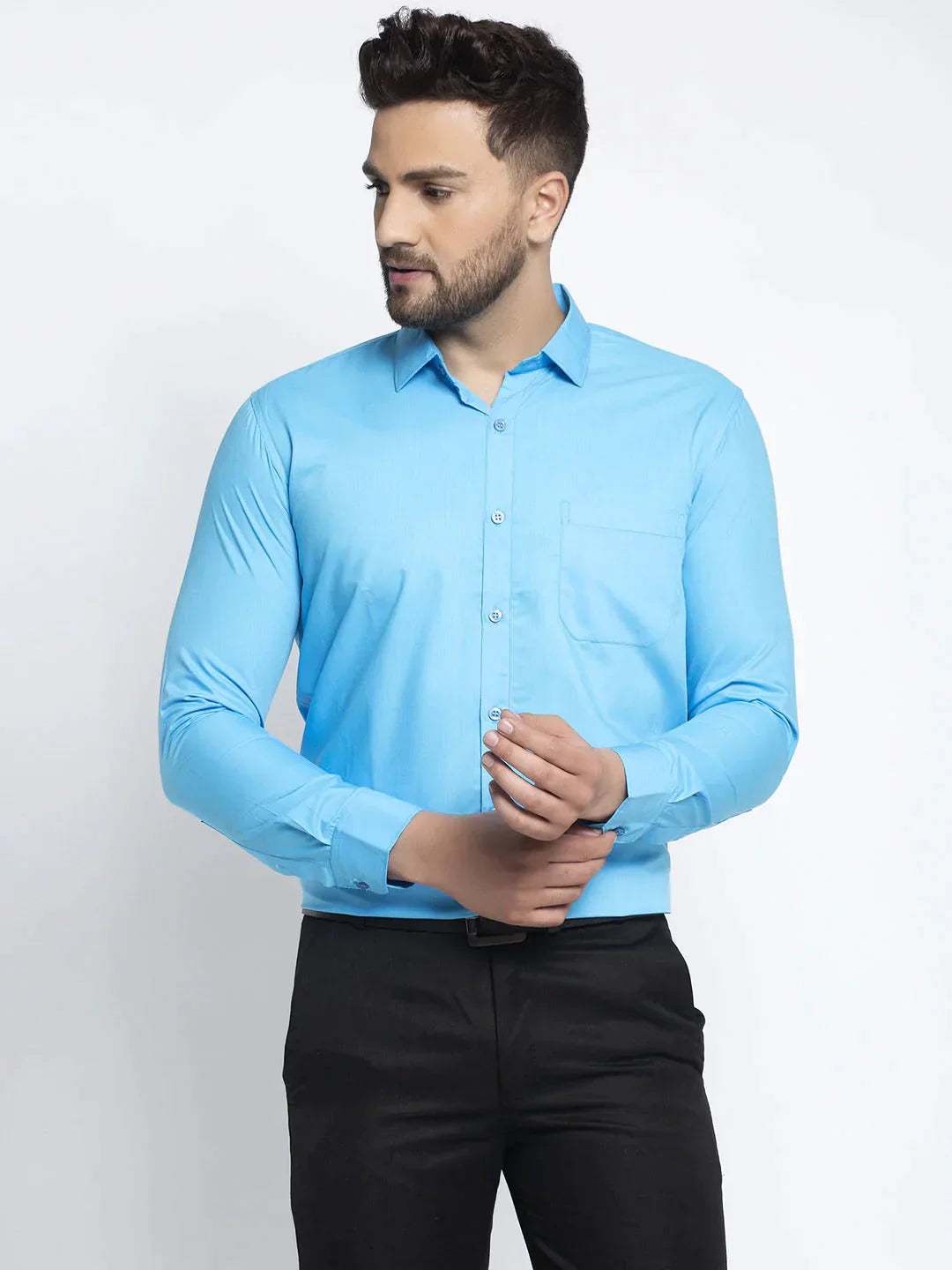 Men's Cotton Solid Sky Blue Formal Shirt's - Taantav