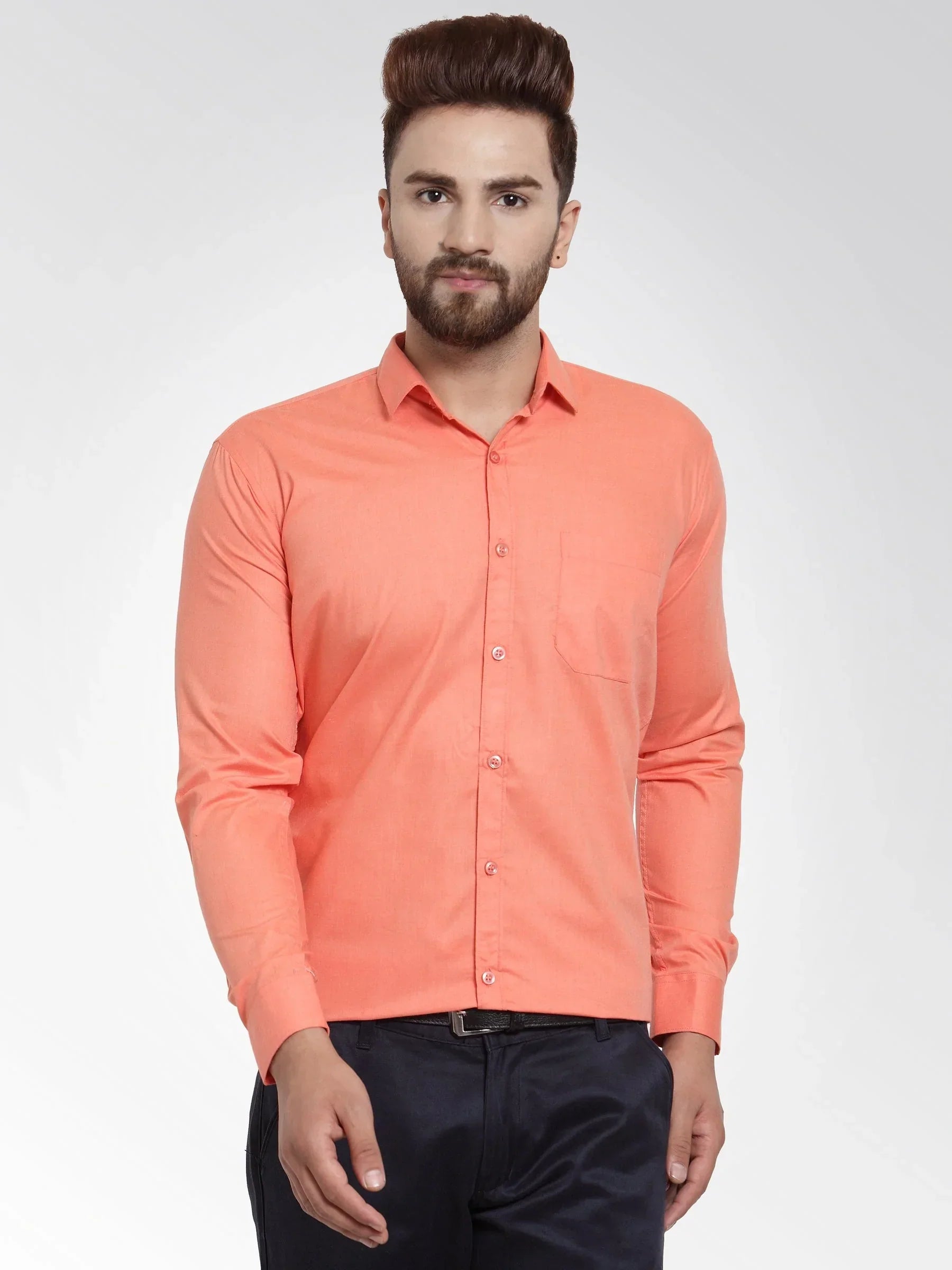 Men's Cotton Solid Starfish Orange Formal Shirt's - Taantav