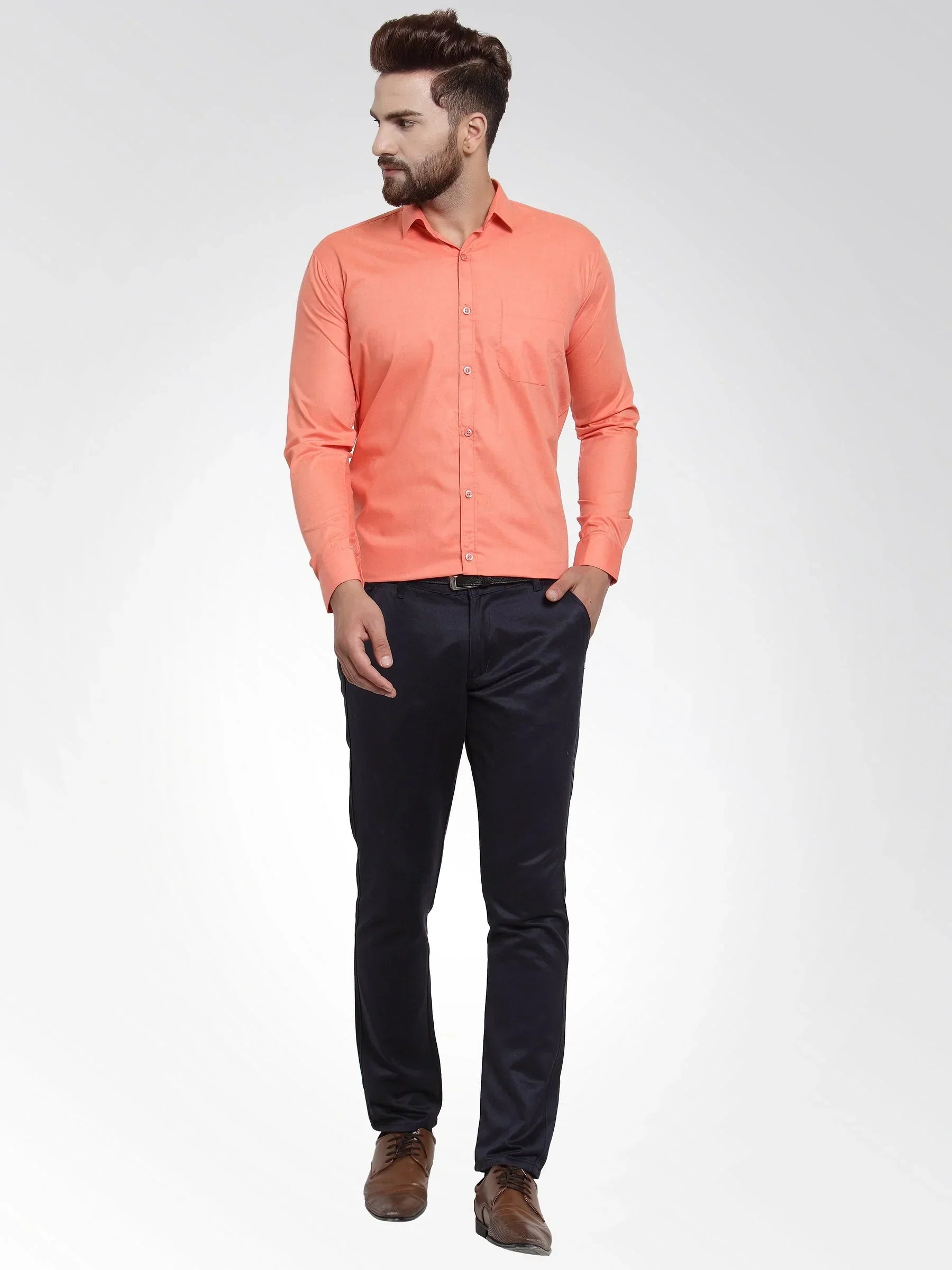 Men's Cotton Solid Starfish Orange Formal Shirt's - Taantav