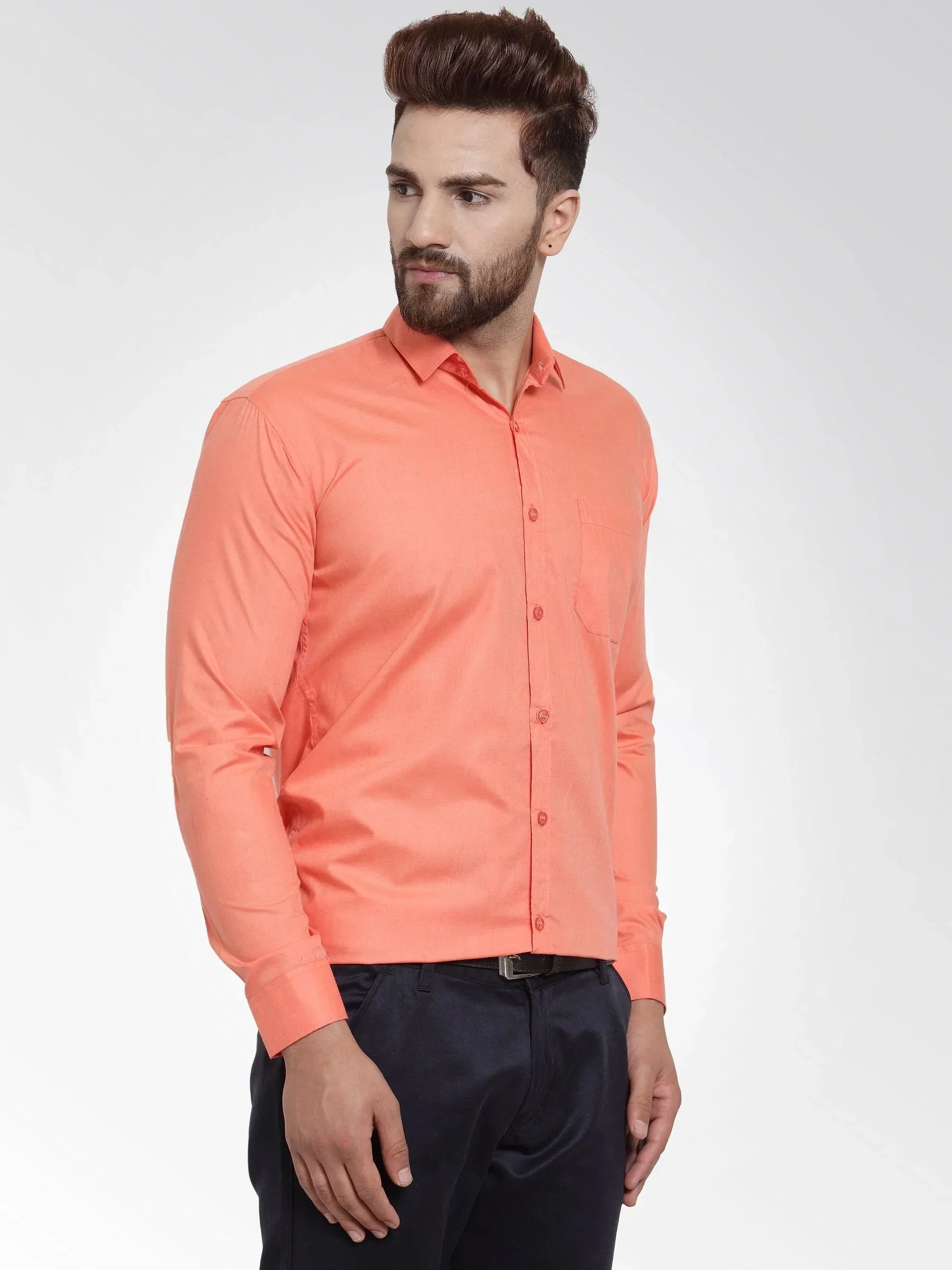 Men's Cotton Solid Starfish Orange Formal Shirt's - Taantav