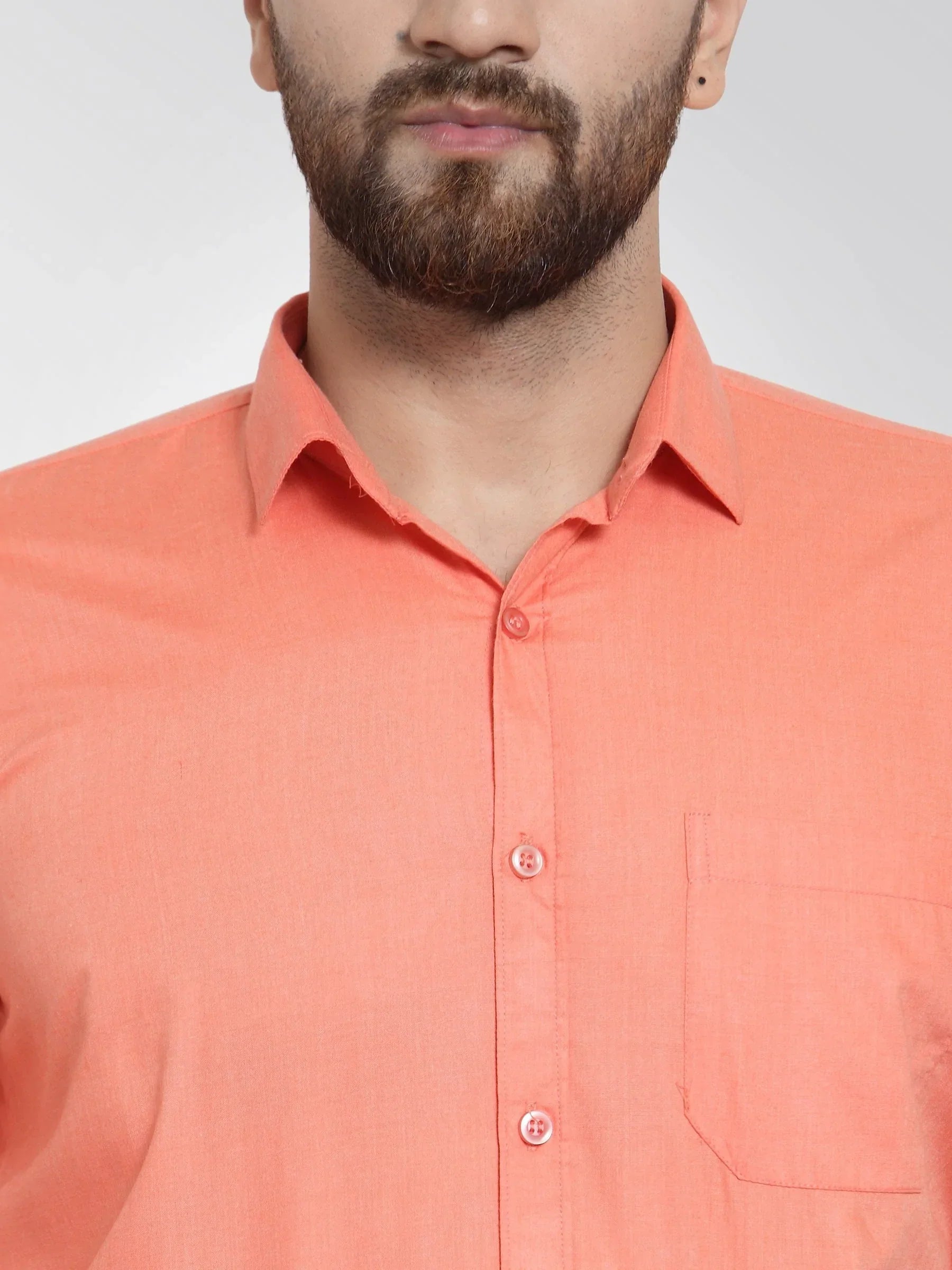 Men's Cotton Solid Starfish Orange Formal Shirt's - Taantav