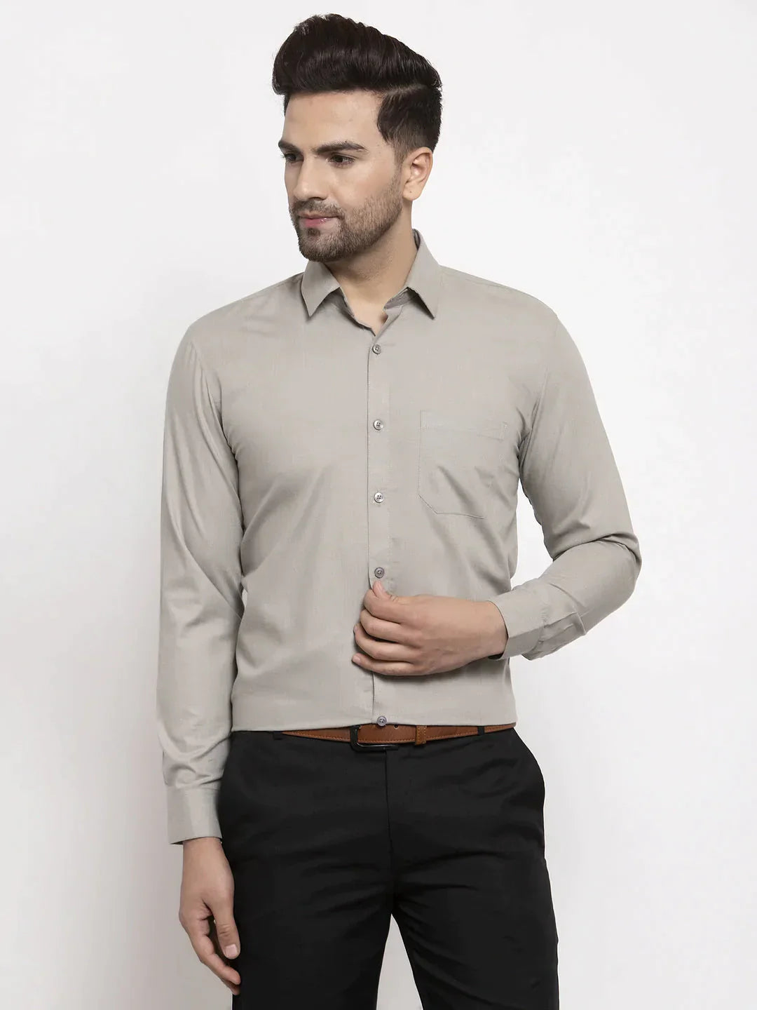 Men's Cotton Solid Steel Grey Formal Shirt's - Taantav