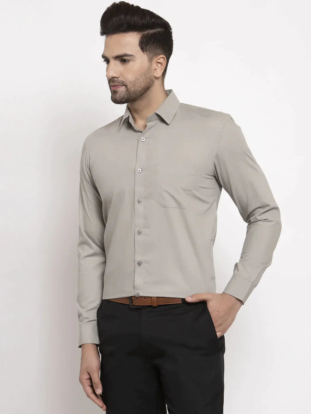 Men's Cotton Solid Steel Grey Formal Shirt's - Taantav