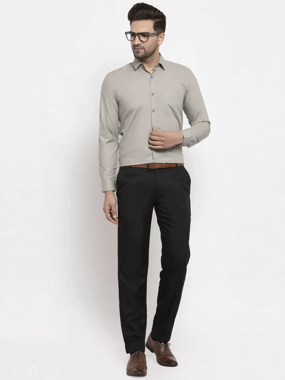 Men's Cotton Solid Steel Grey Formal Shirt's - Taantav