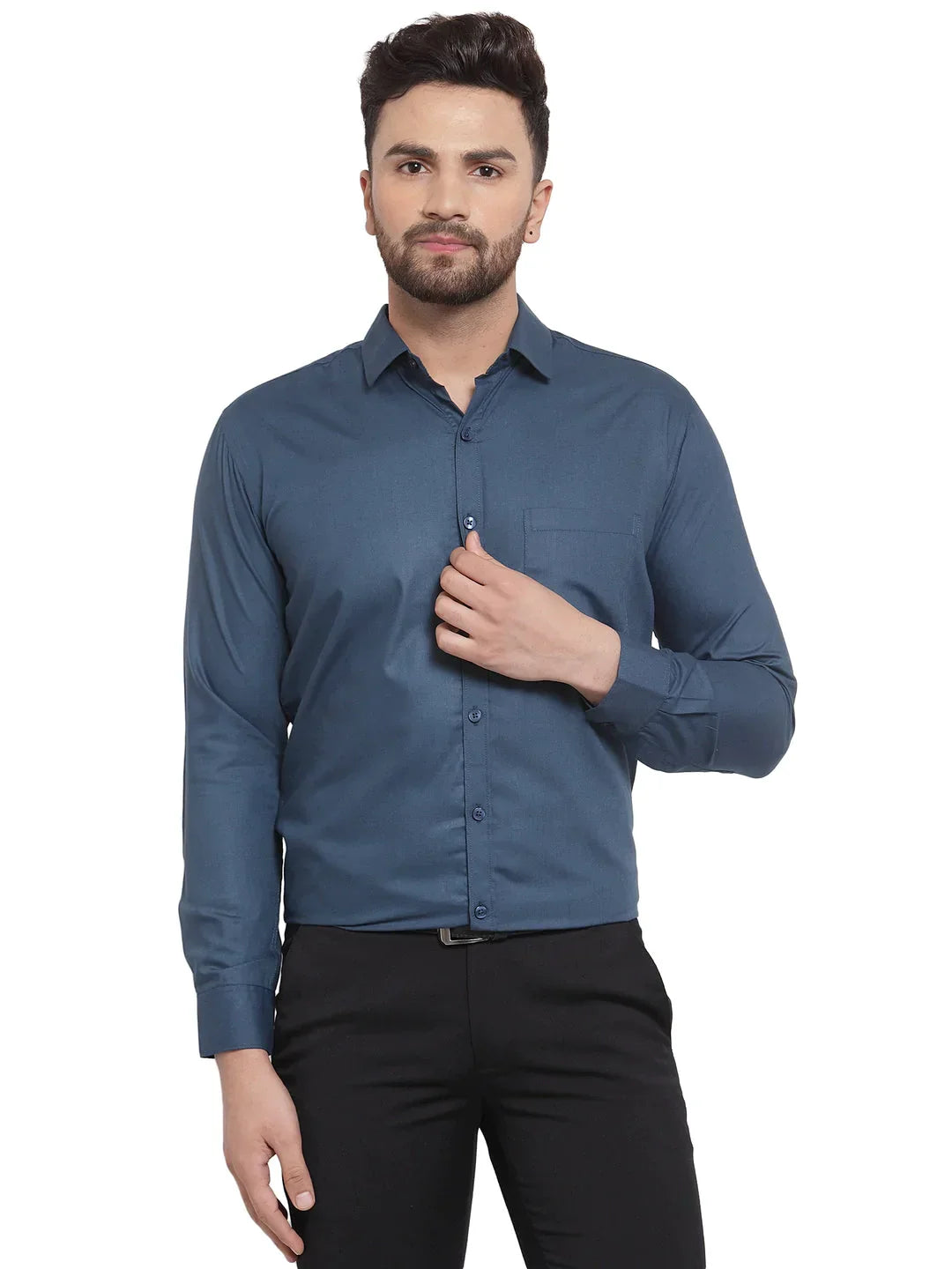 Men's Cotton Solid Teal Blue Formal Shirt's - Taantav