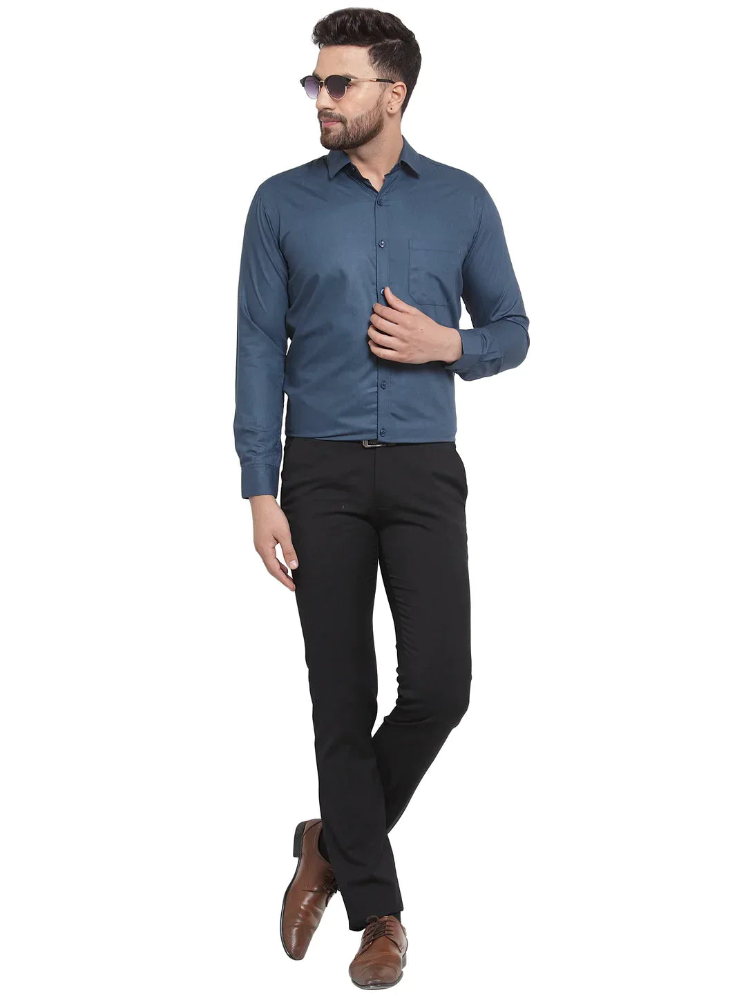 Men's Cotton Solid Teal Blue Formal Shirt's - Taantav