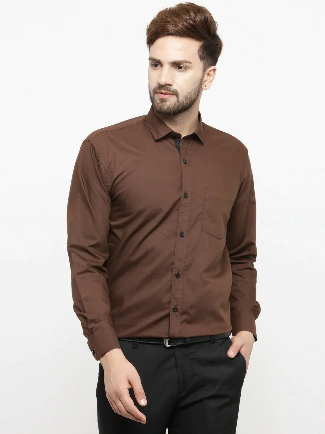 Men's Coffee Formal Shirt with black detailing - Taantav