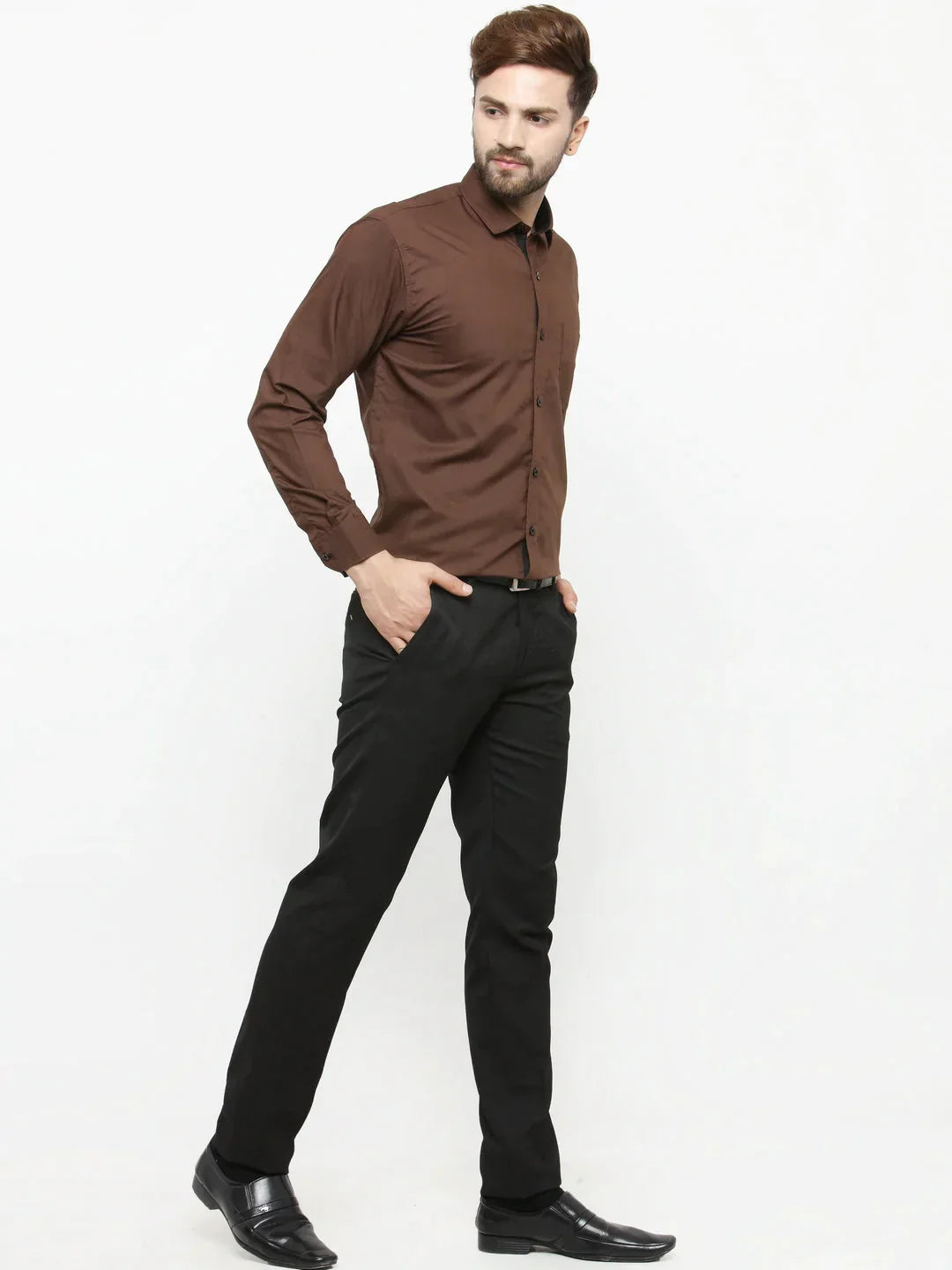 Men's Coffee Formal Shirt with black detailing - Taantav