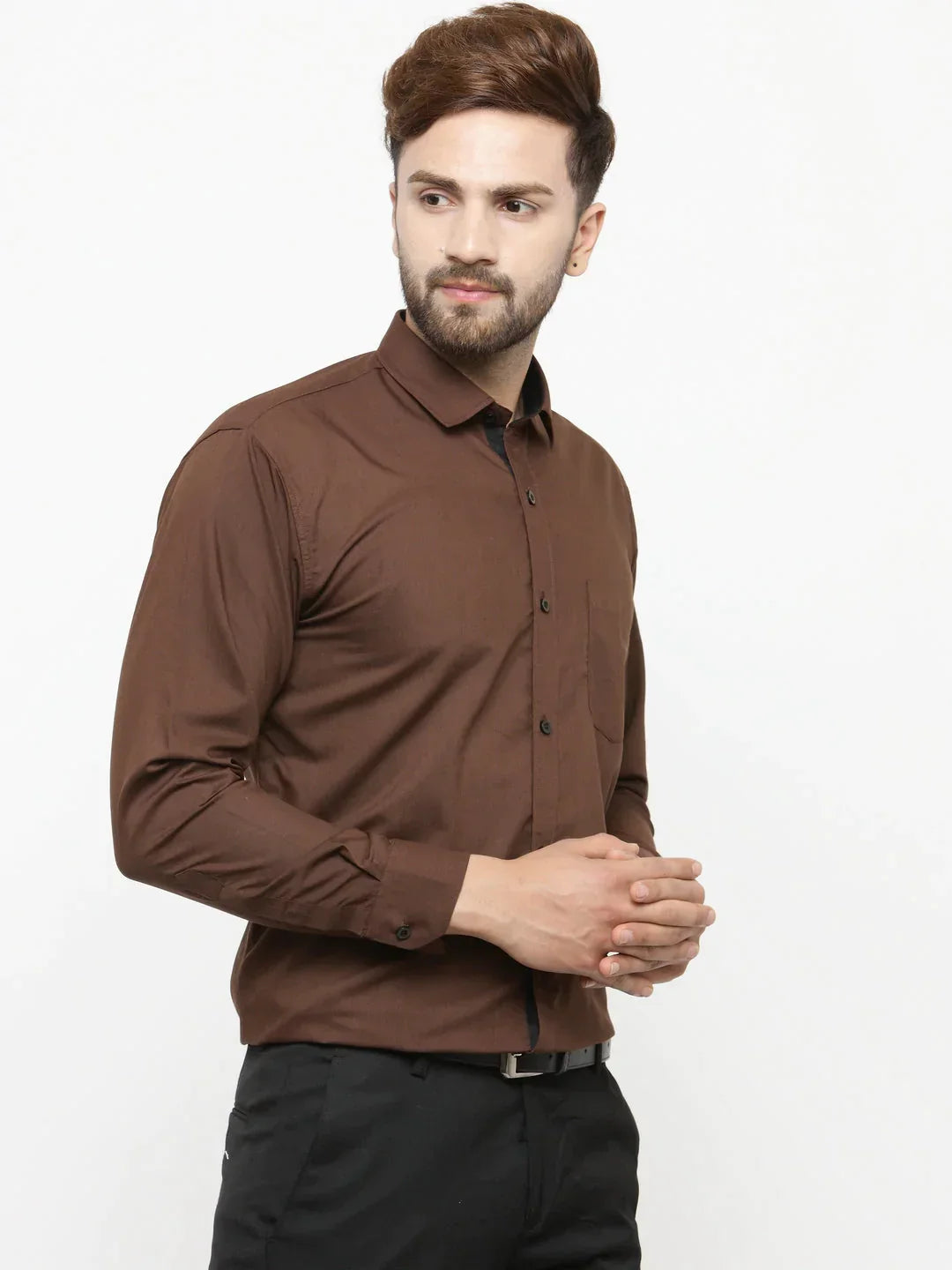 Men's Coffee Formal Shirt with black detailing - Taantav