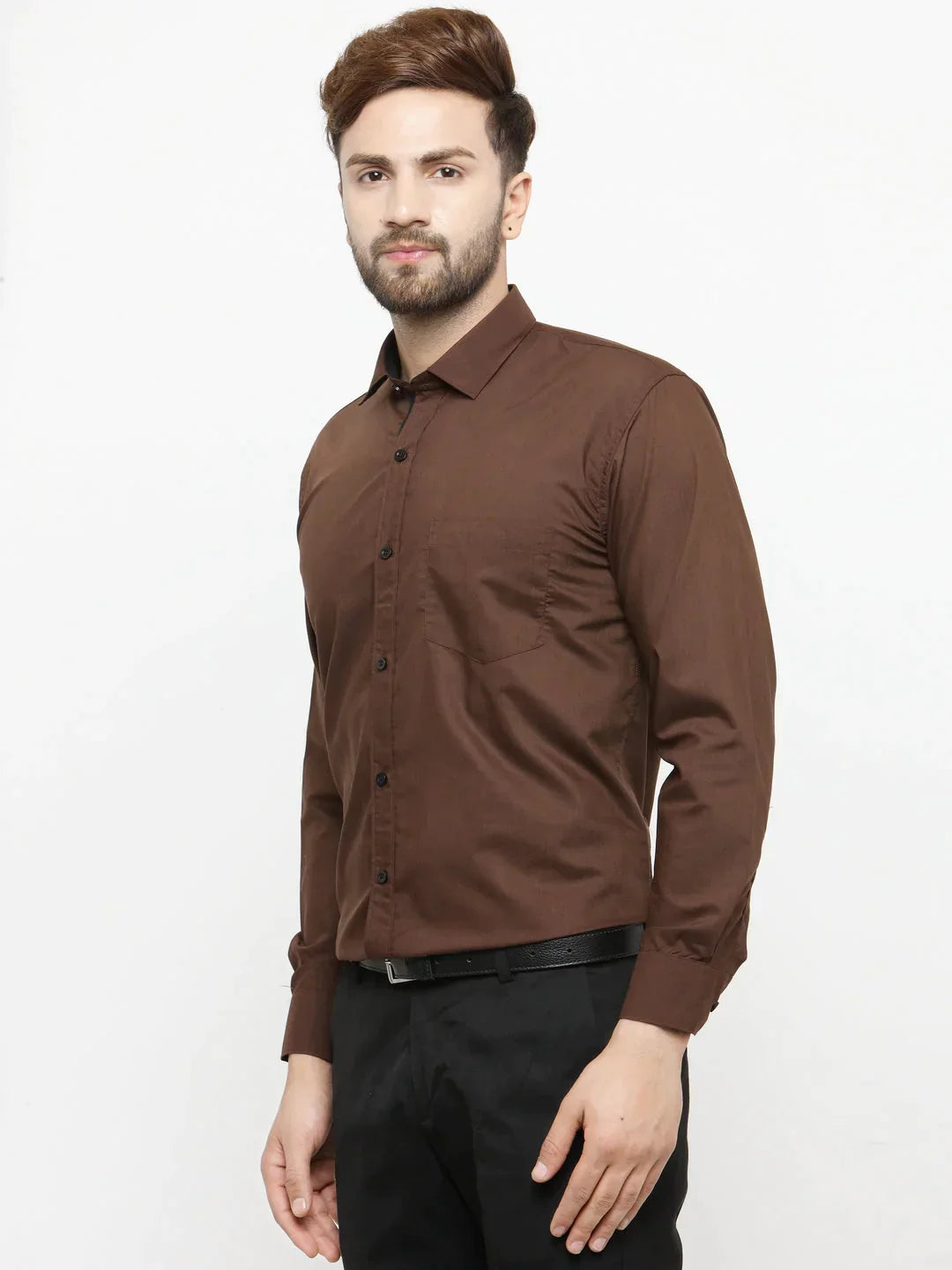 Men's Coffee Formal Shirt with black detailing - Taantav