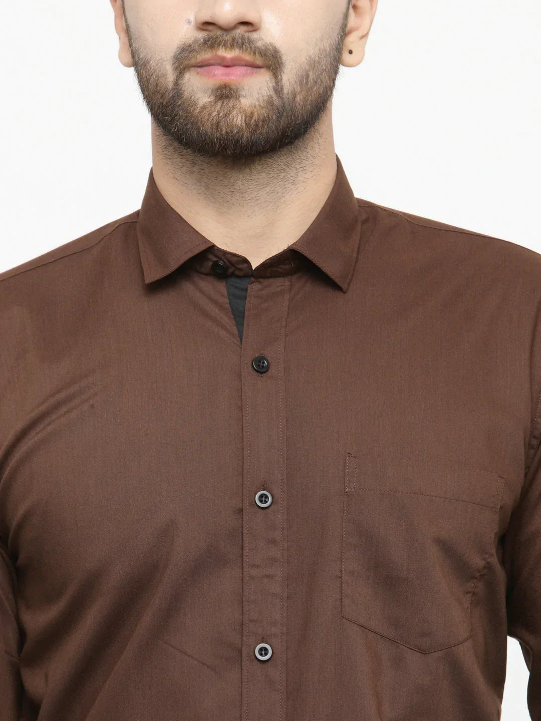 Men's Coffee Formal Shirt with black detailing - Taantav