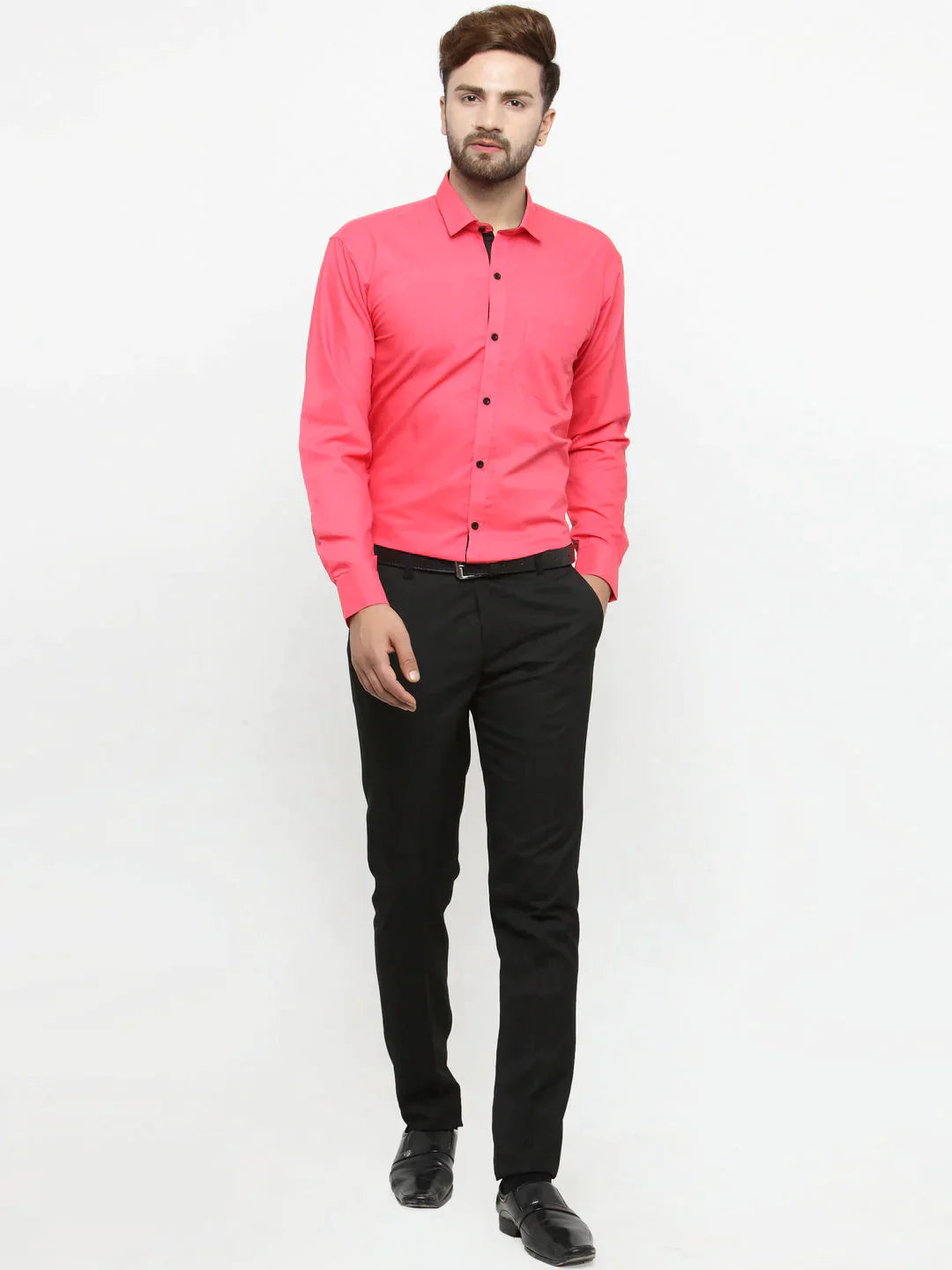 Men's Coral Red Formal Shirt with black detailing - Taantav