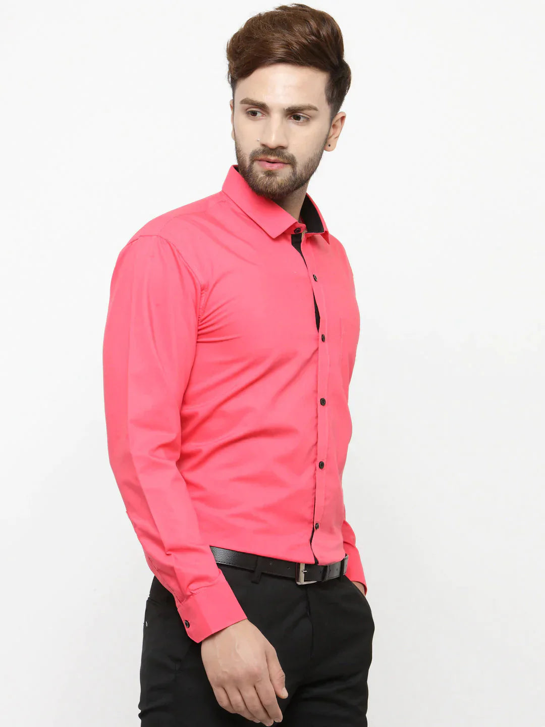 Men's Coral Red Formal Shirt with black detailing - Taantav