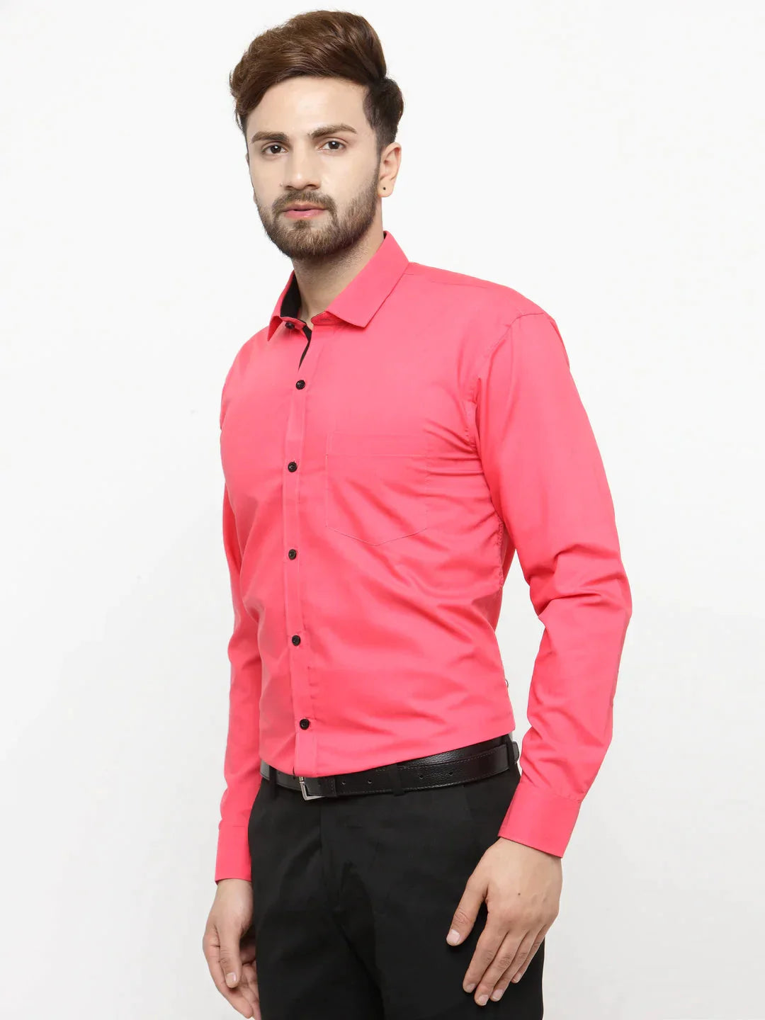 Men's Coral Red Formal Shirt with black detailing - Taantav