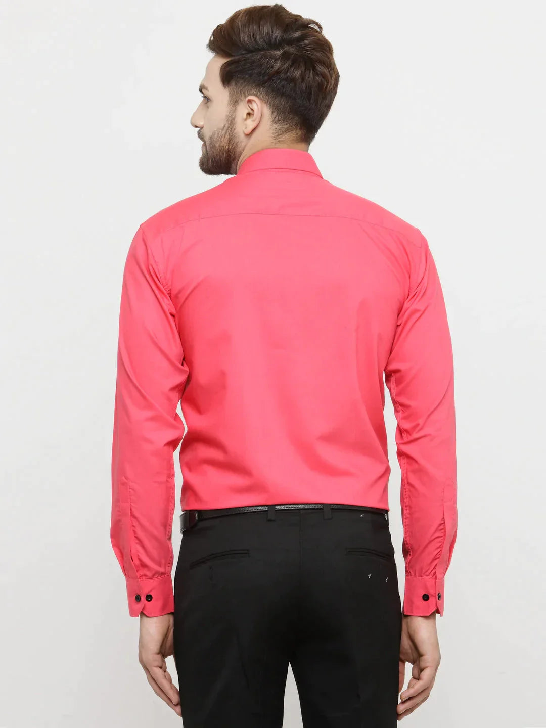 Men's Coral Red Formal Shirt with black detailing - Taantav