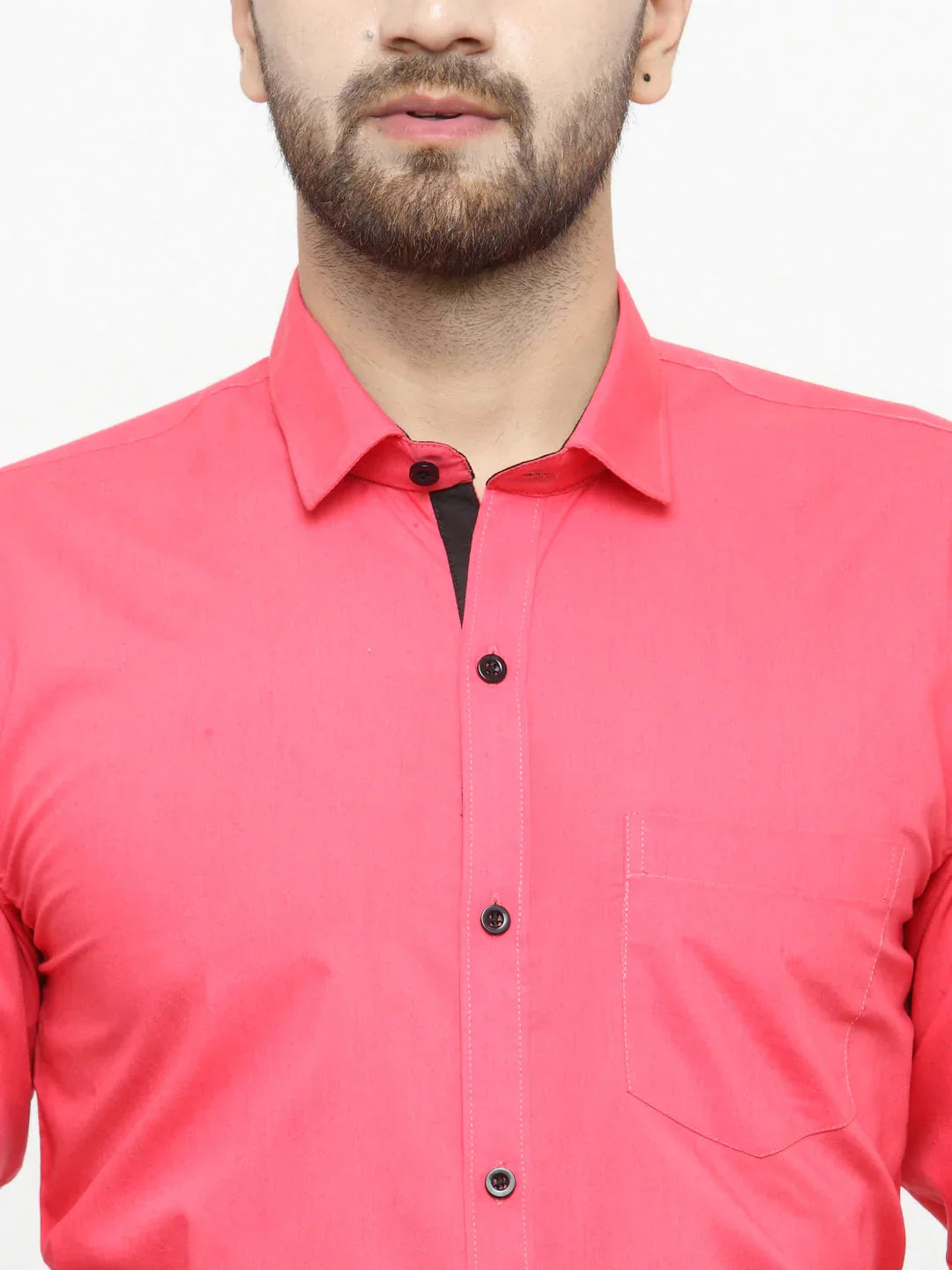 Men's Coral Red Formal Shirt with black detailing - Taantav