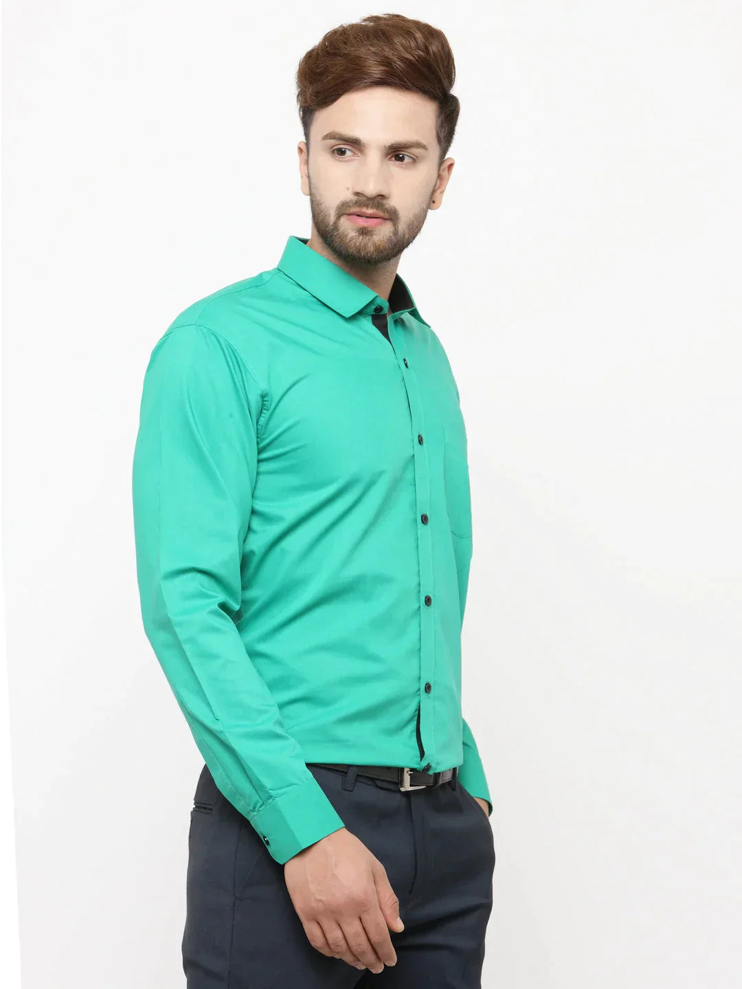 Men's Green Formal Shirt with black detailing - Taantav