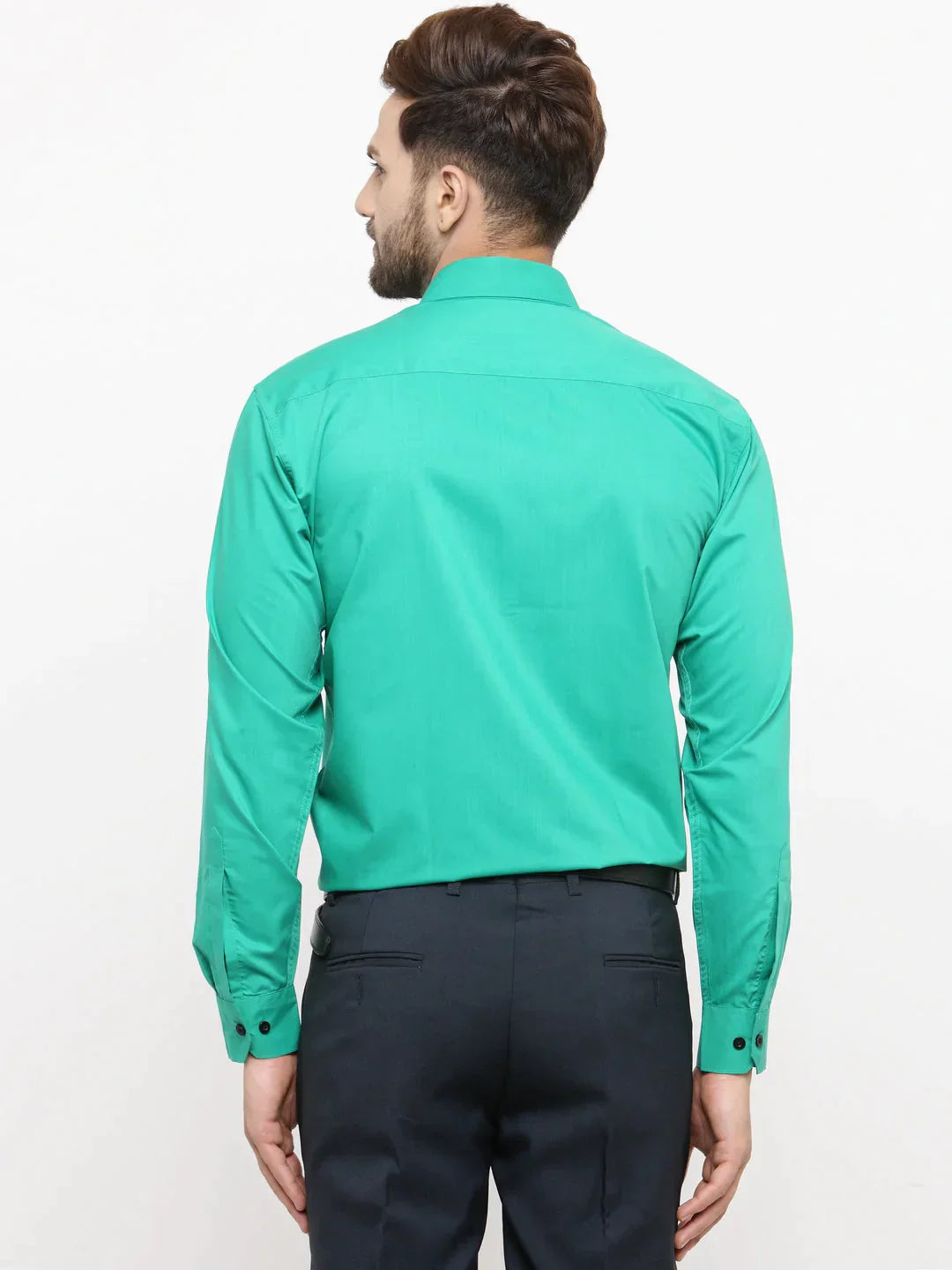 Men's Green Formal Shirt with black detailing - Taantav