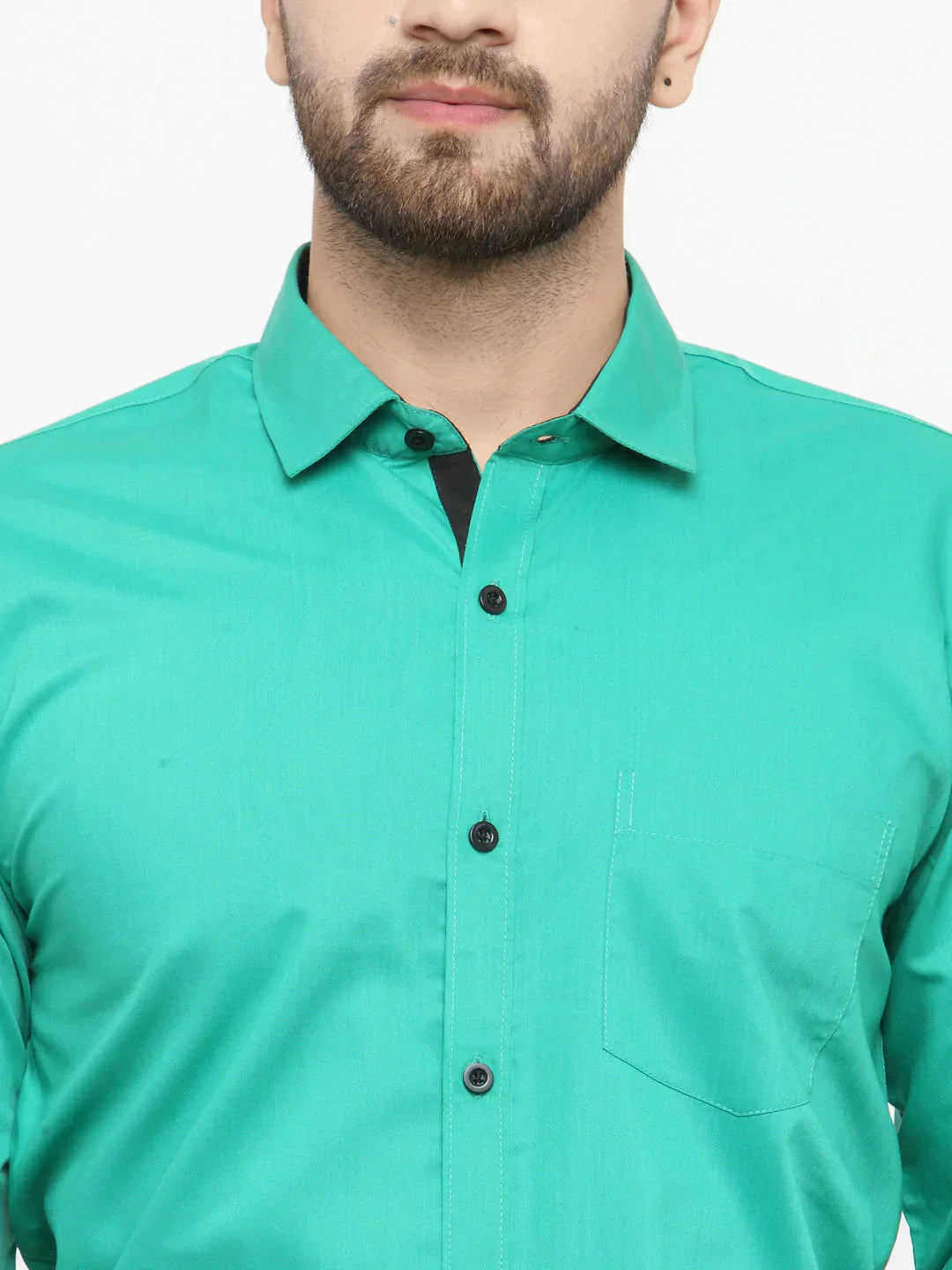 Men's Green Formal Shirt with black detailing - Taantav