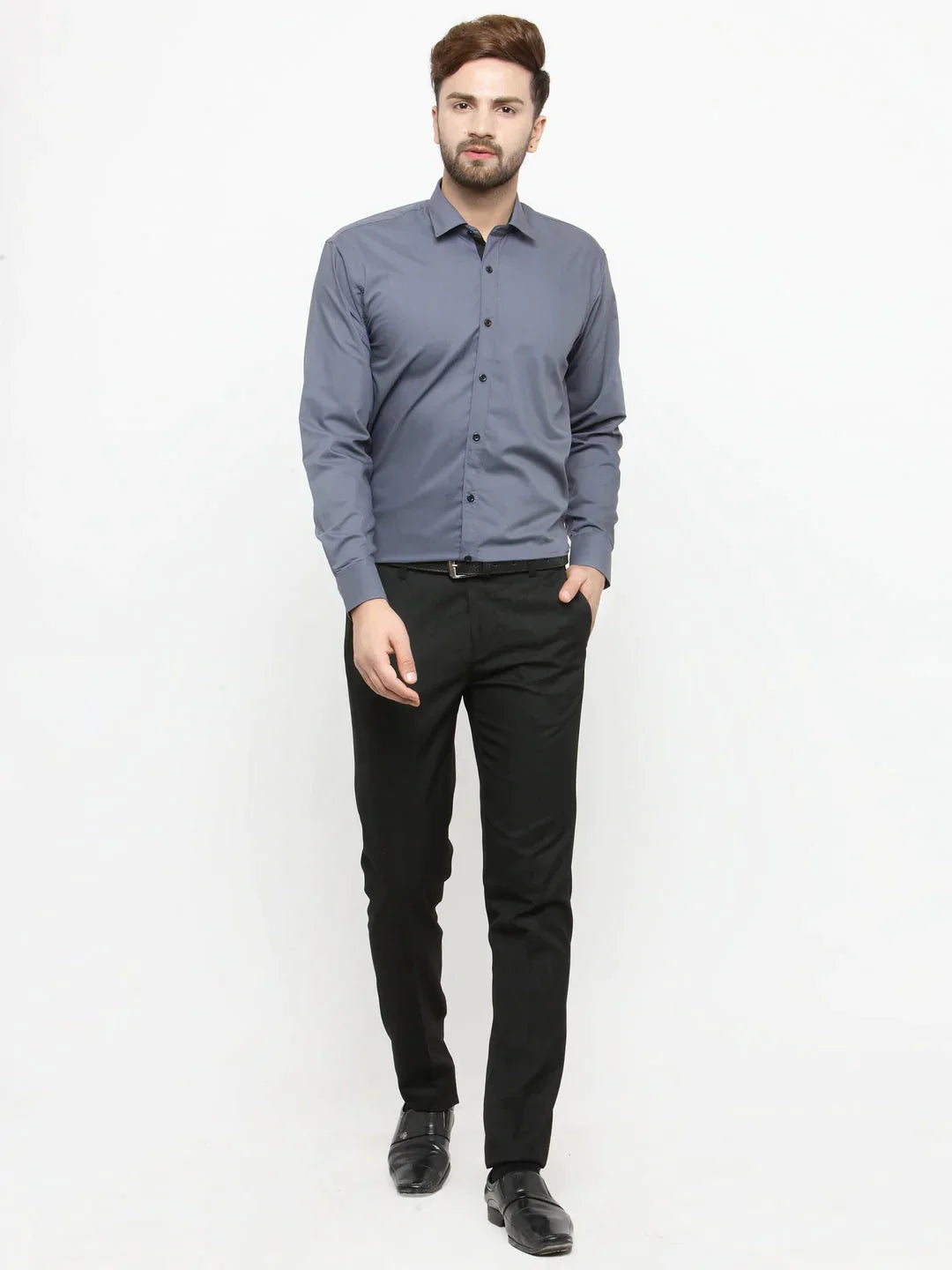 Men's Grey Formal Shirt with black detailing - Taantav