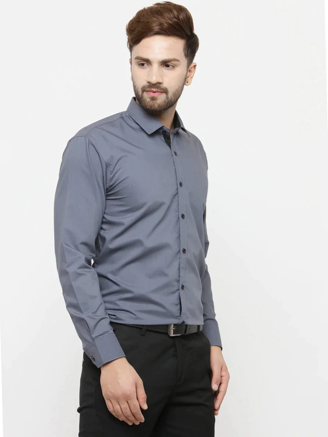 Men's Grey Formal Shirt with black detailing - Taantav